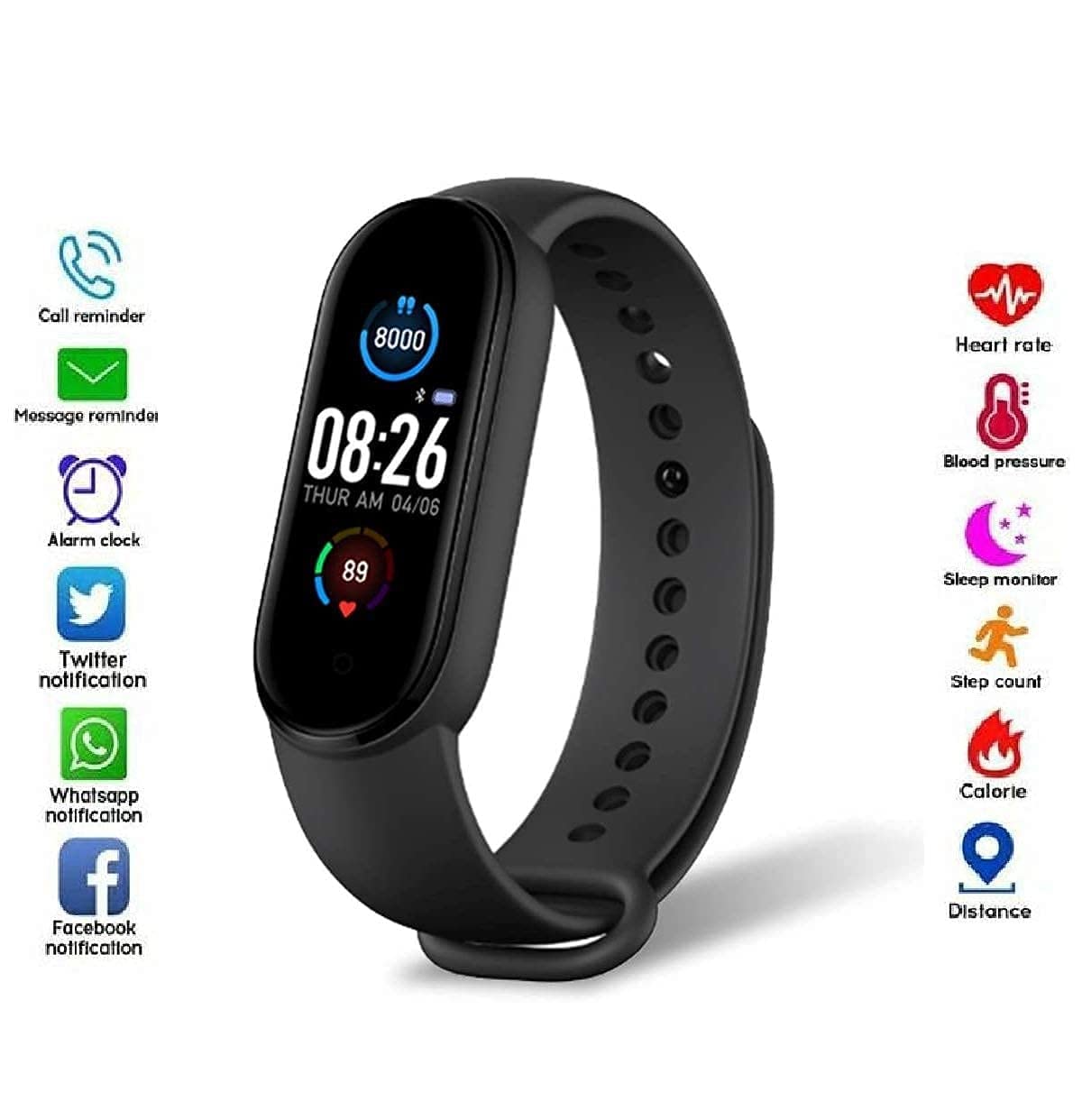 PunnkFunnk PFM5 Smart Band – Heart-Rate, Sleep & Activity Tracker, 15-Day Standby, Bluetooth 4.0