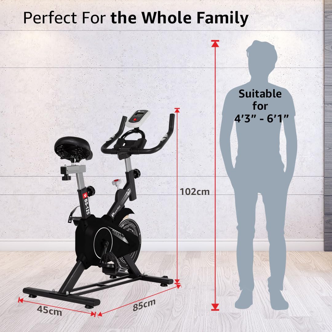 PowerMax Fitness BS-125 Upright Spin Bike – 7 kg Flywheel, Adjustable Seat & LCD Console