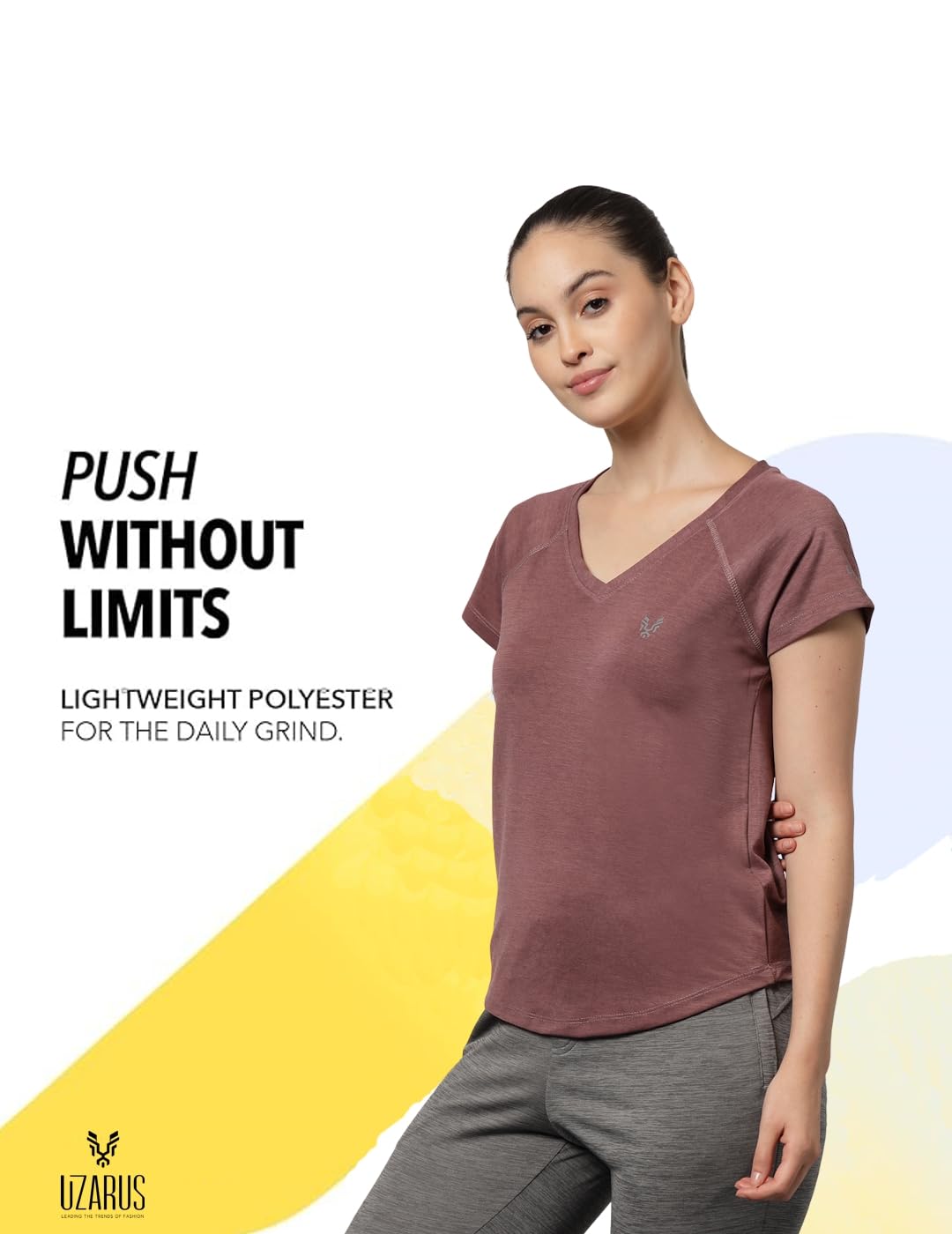 UZARUS Women's V-Neck Regular Fit Gym T-Shirt – Lavender