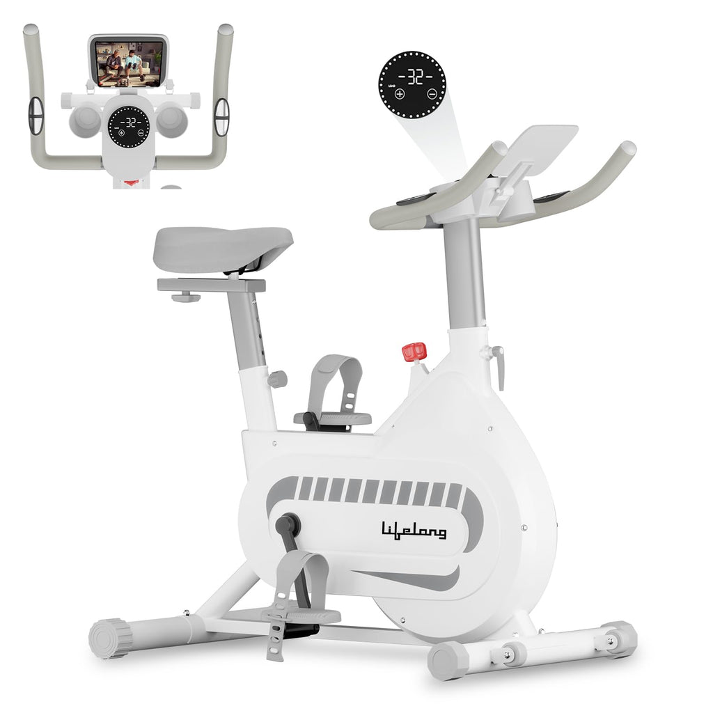 Lifelong Fit Pro Spin Bike – 8 kg Flywheel, Belt-Drive Quiet System, Heart‐Rate Sensor & Touch LED Display