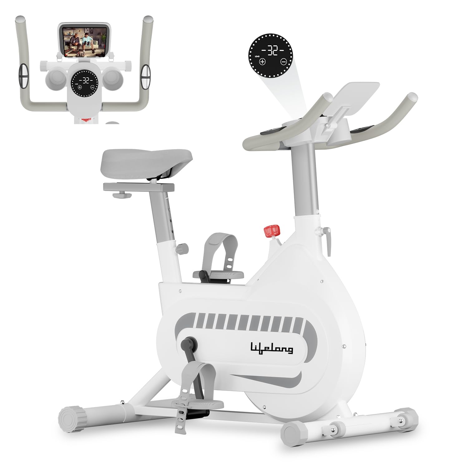 Lifelong Fit Pro Spin Bike – 8 kg Flywheel, Belt-Drive Quiet System, Heart‐Rate Sensor & Touch LED Display