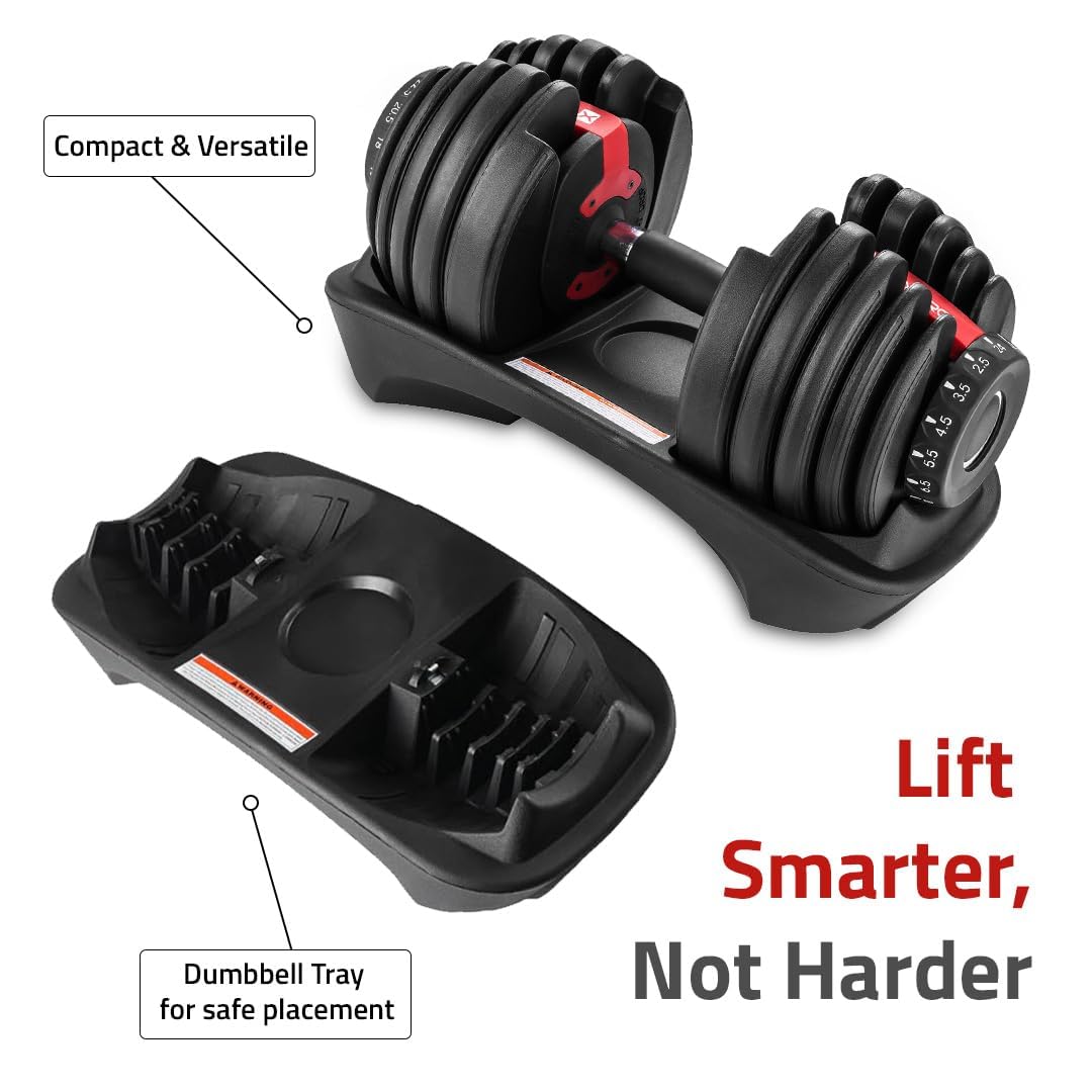 Maxpro MAXBELL Adjustable Dumbbells – 2.5 kg to 24 kg, 15 Weights in One, Secure Lock, Storage Tray