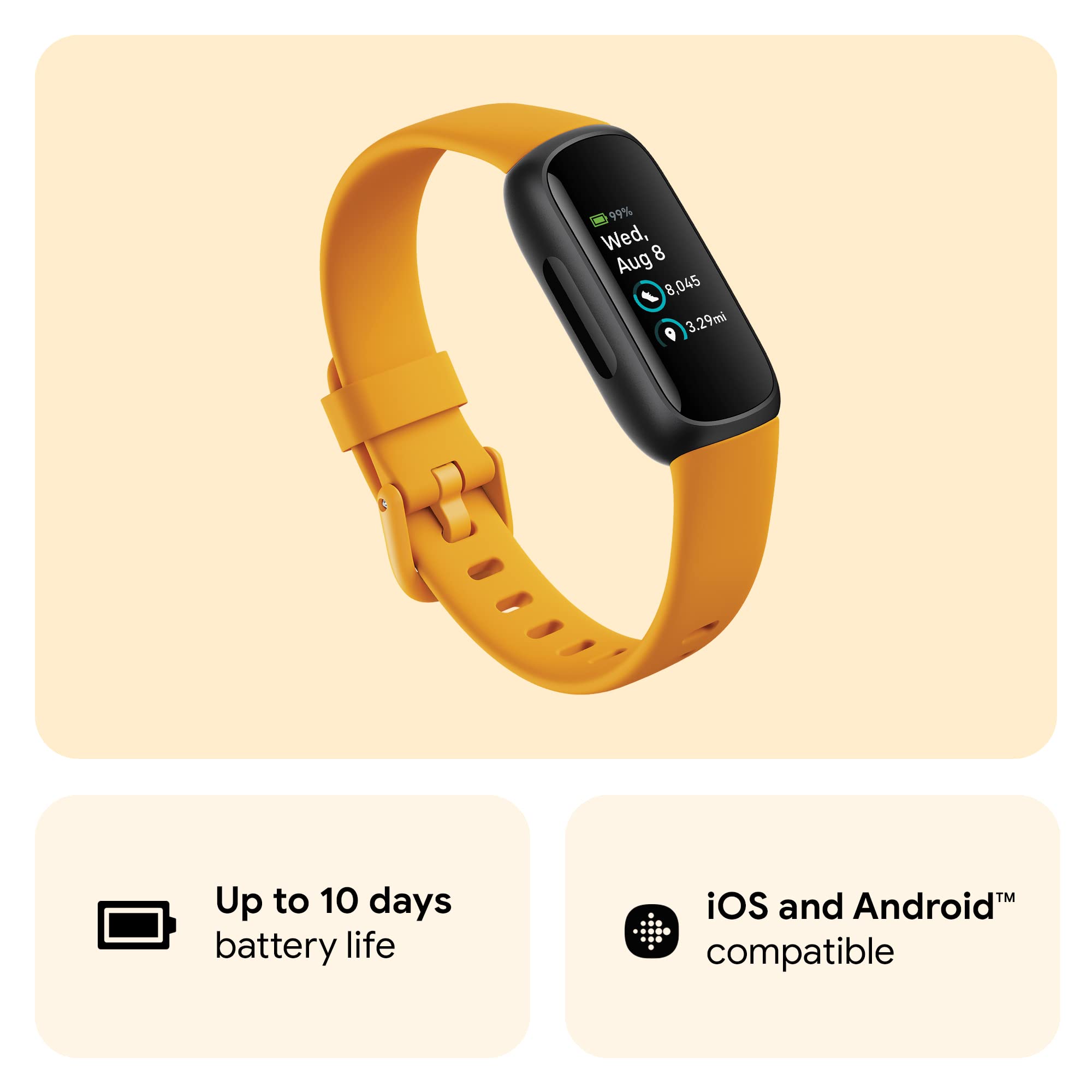 Fitbit Inspire 3 – Slim Fitness Band with 24/7 Heart Rate, Stress & Sleep Tracking