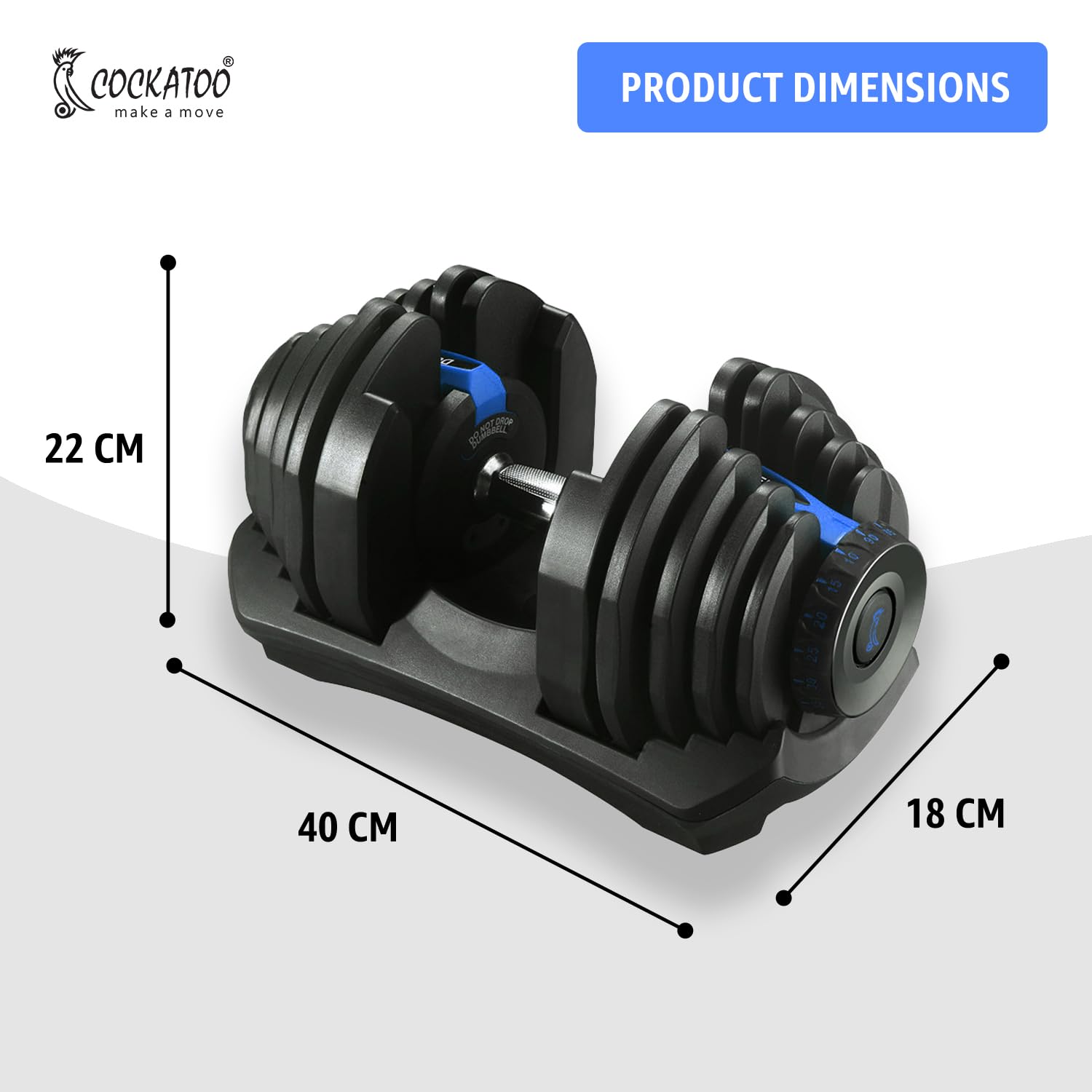 Cockatoo ADB-01 Adjustable Dumbbell Set – 2.5 kg to 24 kg, 15-in-1, One-Second Dial Adjust