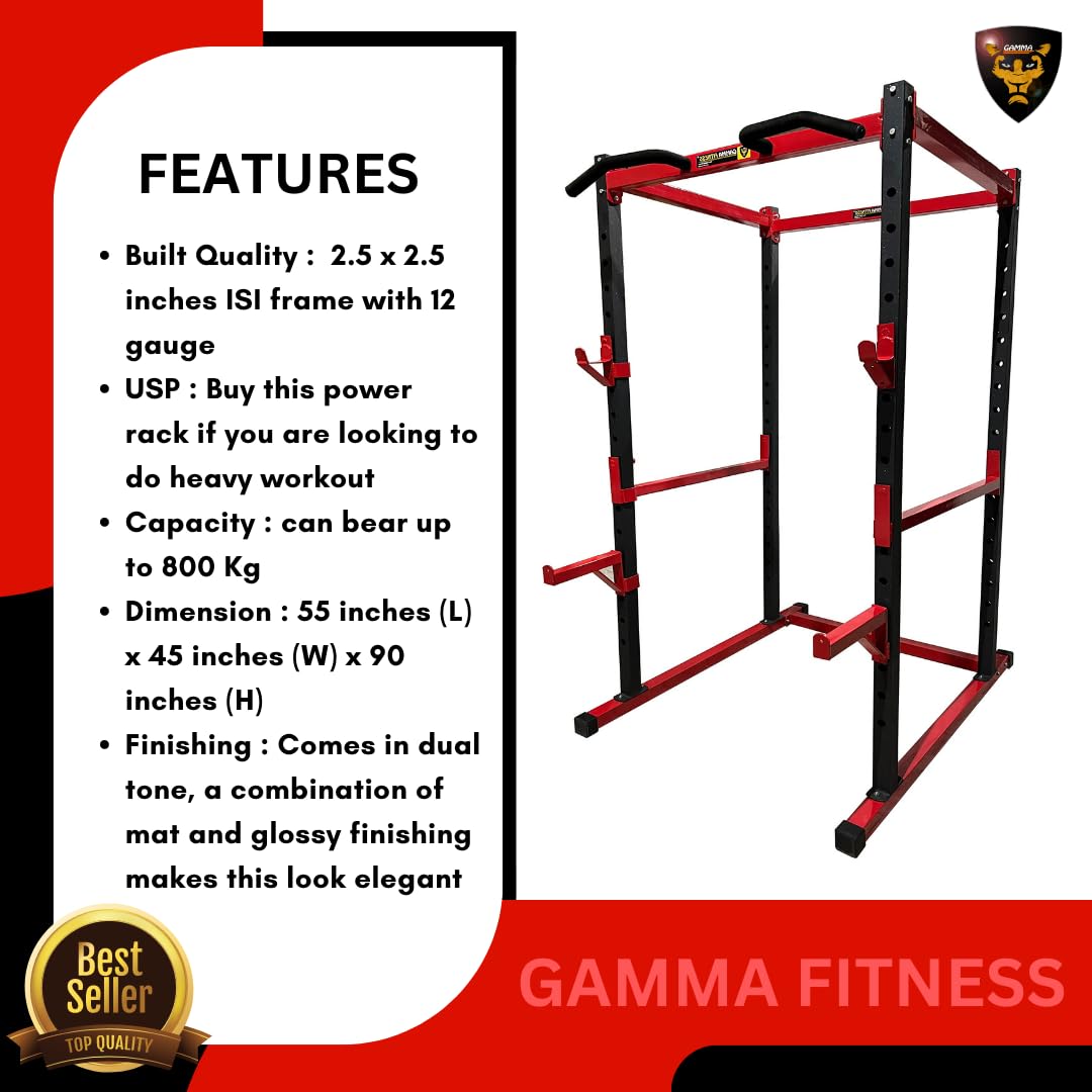 Gamma Fitness PR-04 Power Squat Rack & Adjustable Bench Combo – 800 kg Safety Load, 2.5″ Steel Frame, Laser-Cut Build