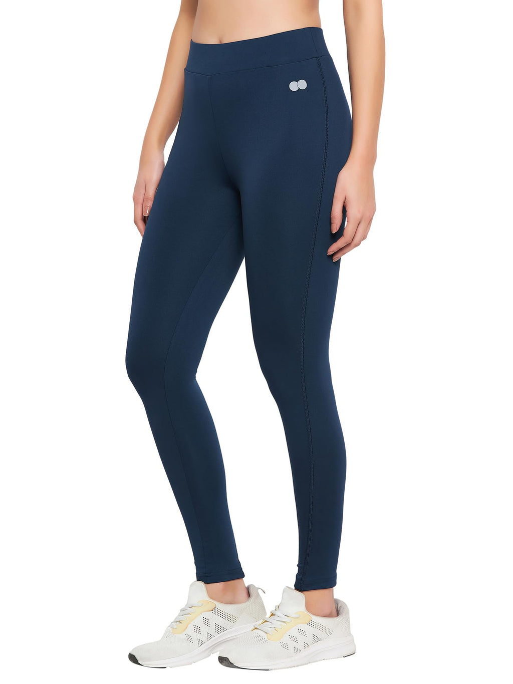 Clovia Blue Mid-Rise Polyester Track Leggings – Ankle Length (Model AB0049P03, L)