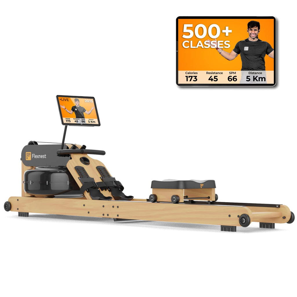Flexnest Flexrower+ Water Rower – Bluetooth Smart, Imported Wood, Trainer-Led & Virtual Rows