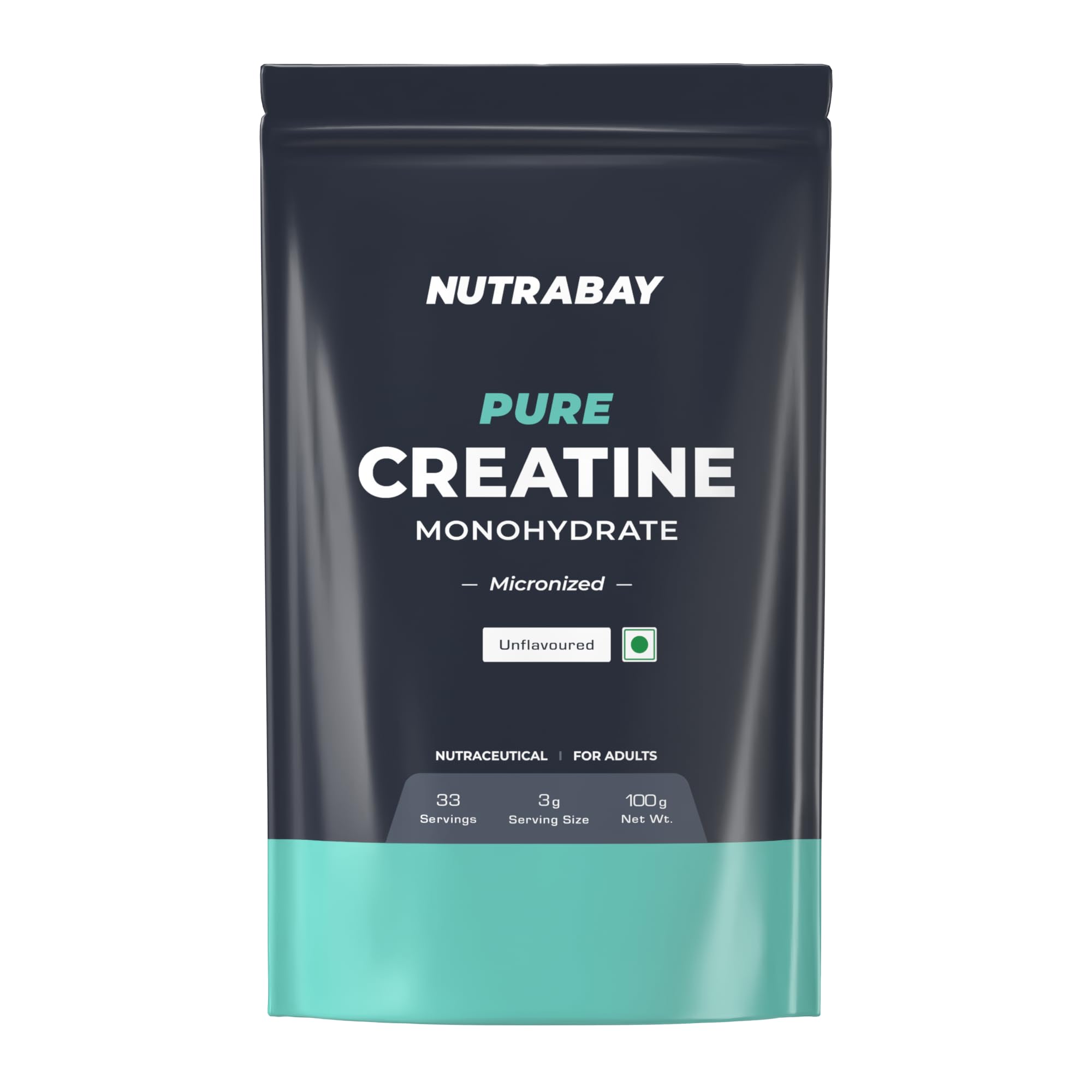 Nutrabay Pure Micronised Creatine Monohydrate – 100% Pure Unflavoured Strength & Performance Booster (3 g per Serving)