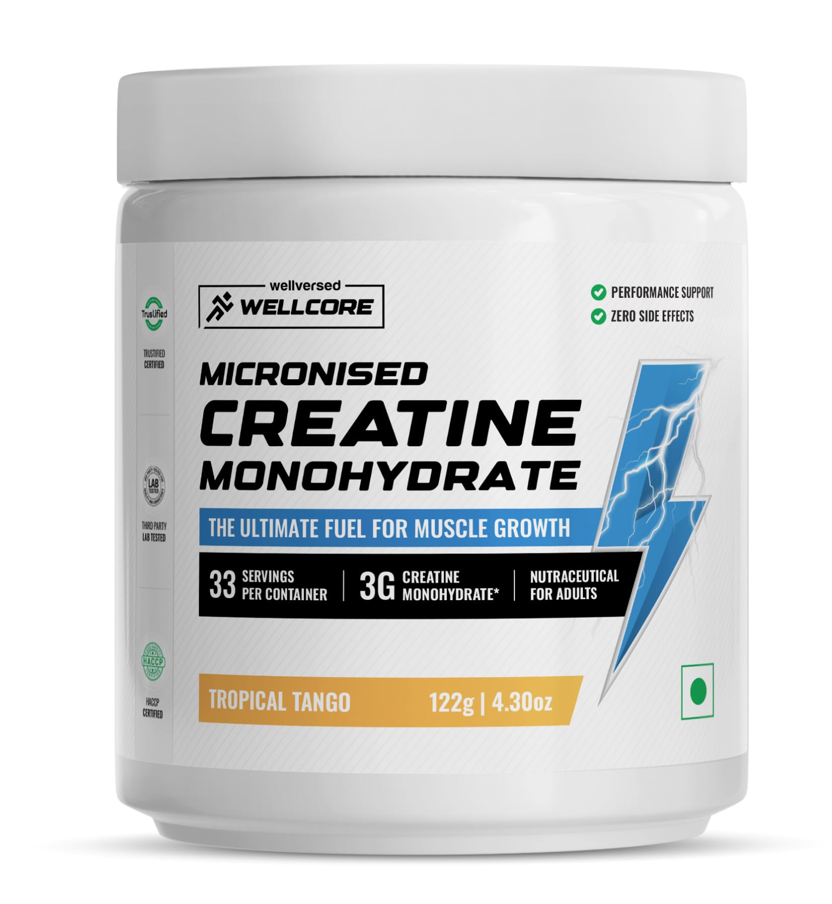 Wellcore Micronised Creatine Monohydrate – 100% Pure, Lab Tested, Rapid Absorption Powder (100 g / 33 Servings)