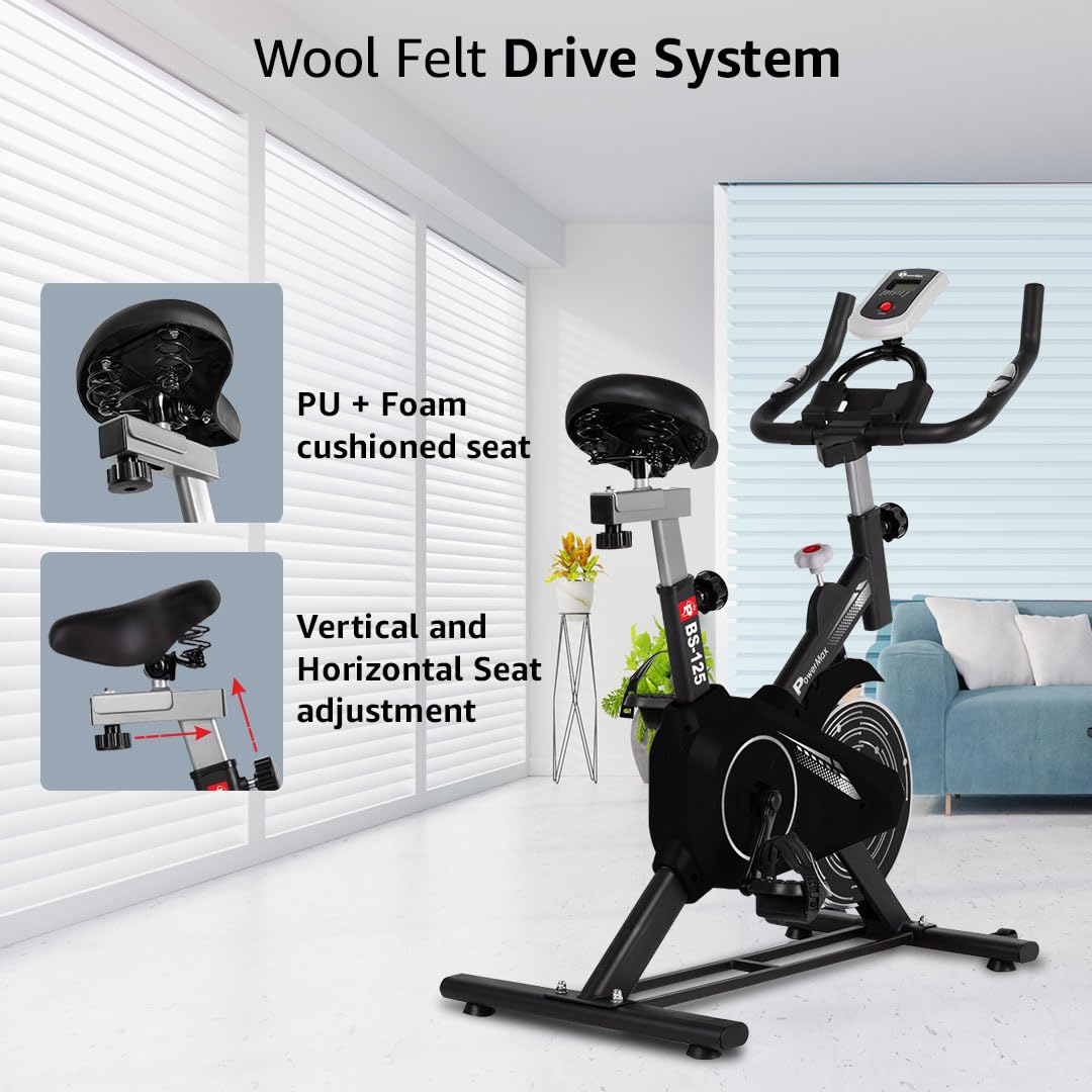 PowerMax Fitness BS-125 Upright Spin Bike – 7 kg Flywheel, Adjustable Seat & LCD Console