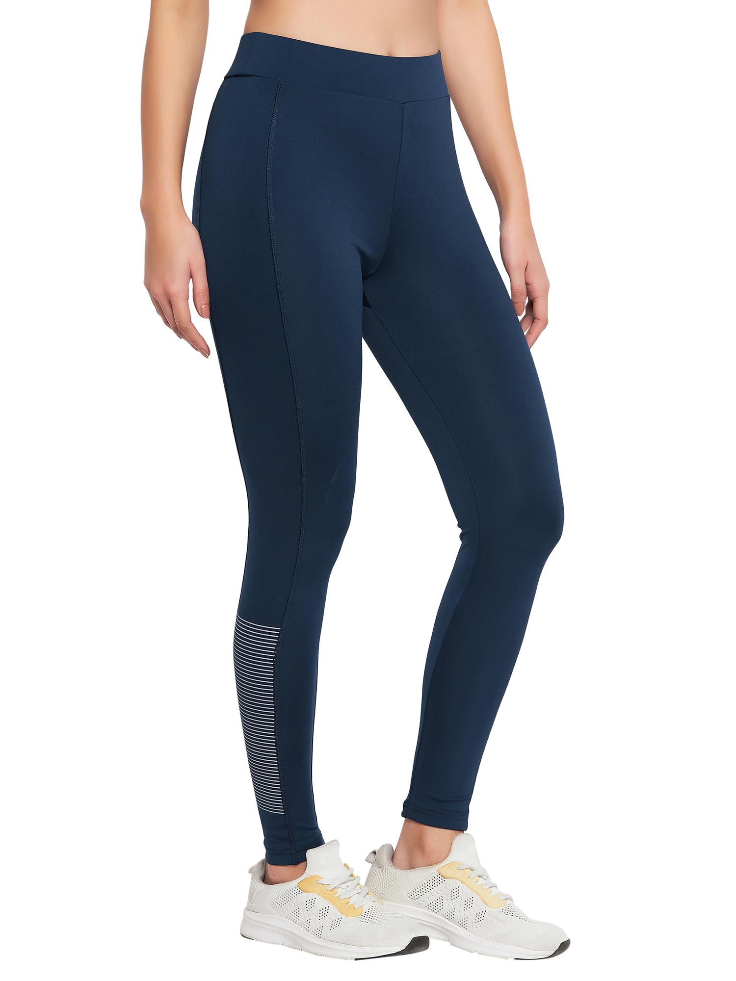 Clovia Blue Mid-Rise Polyester Track Leggings – Ankle Length (Model AB0049P03, L)
