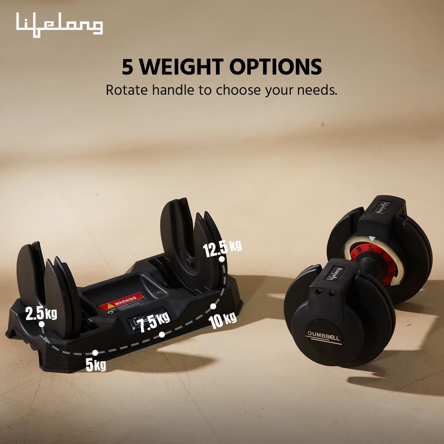 Lifelong Adjustable Dumbbells – 2.3 kg to 20 kg in One Compact Set