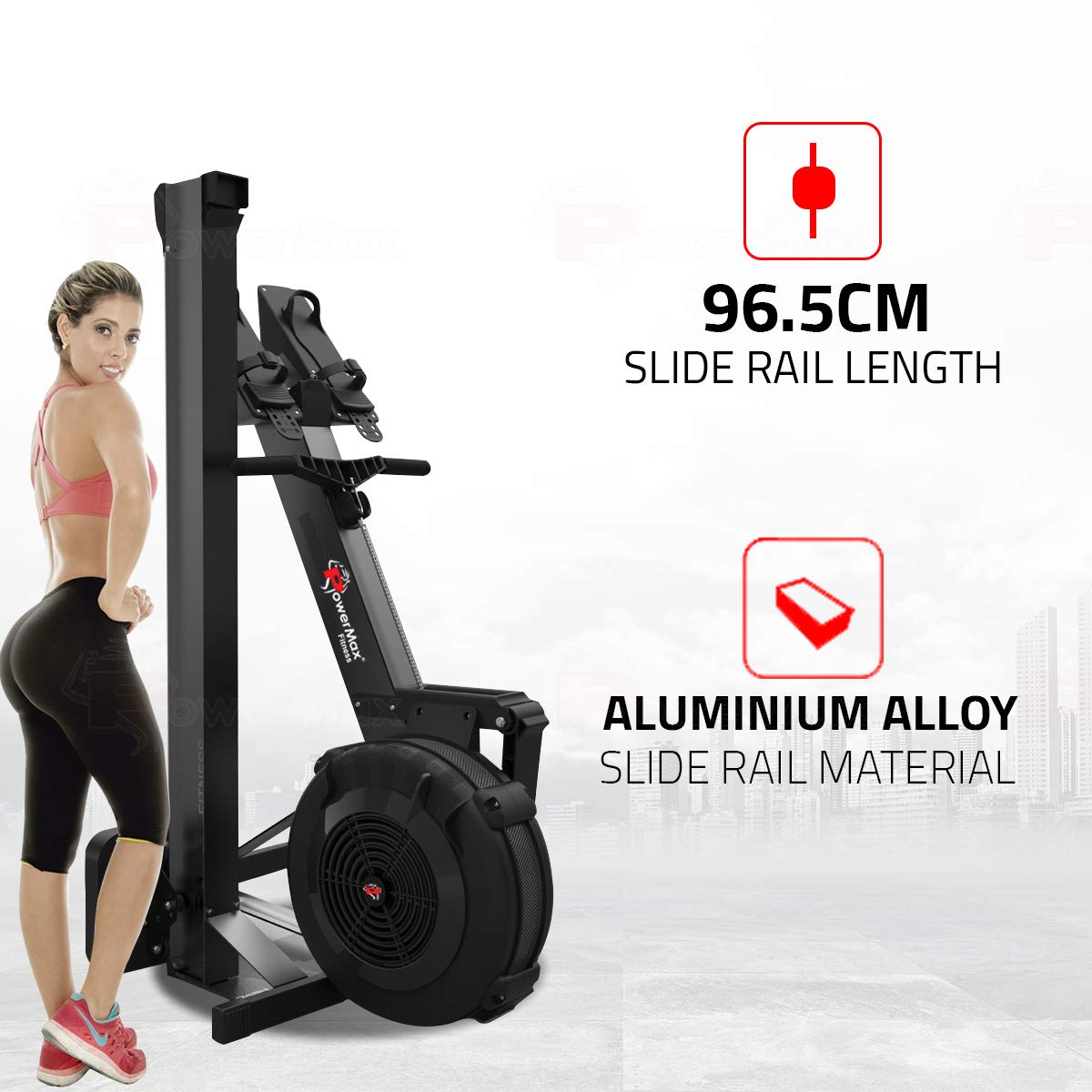 PowerMax RAC-2500 Air Rower – 10-Level Air Resistance, 160 kg Capacity, Commercial LCD Monitor
