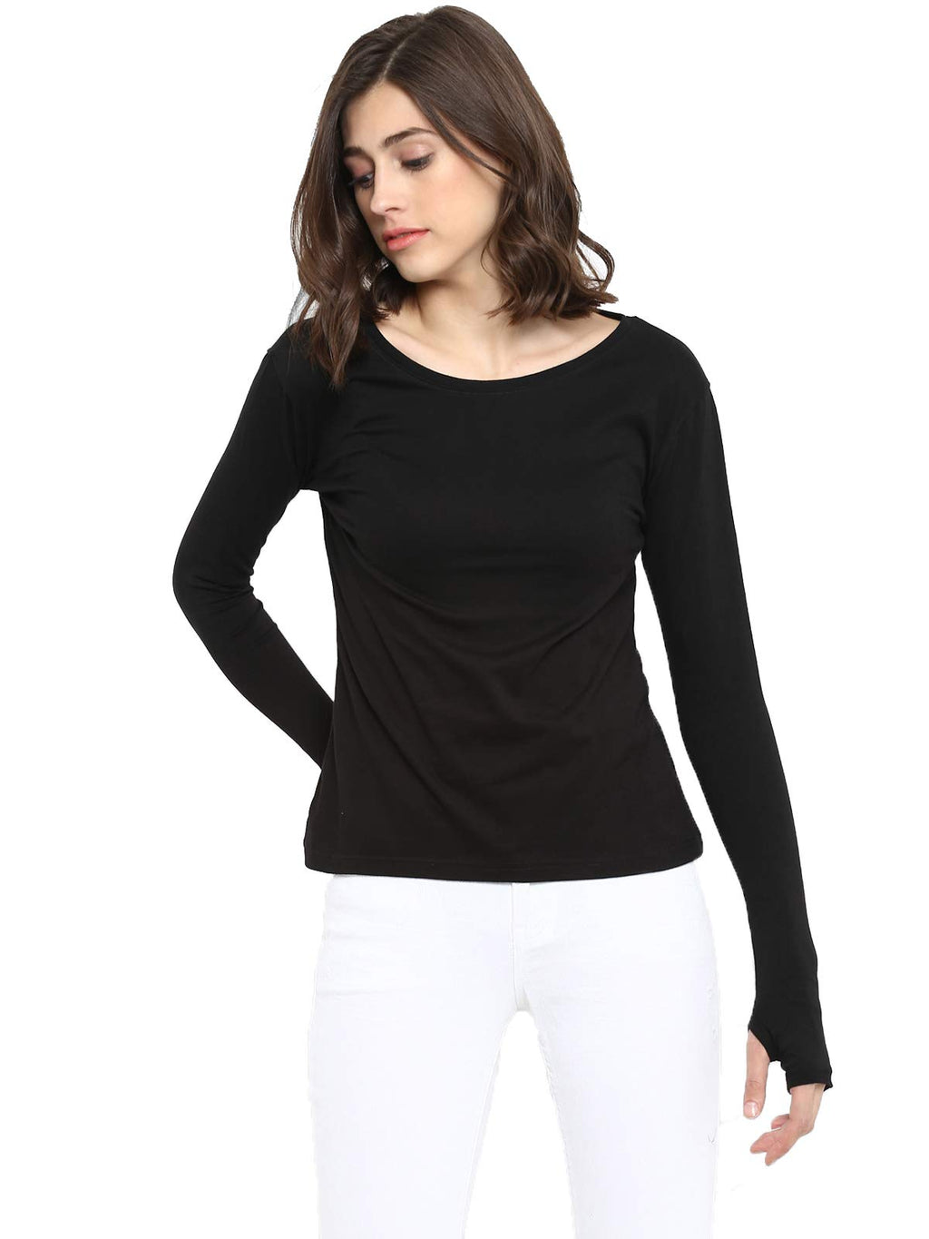Ap'pulse Women's Long Sleeve Thumbopen T-Shirt – Black
