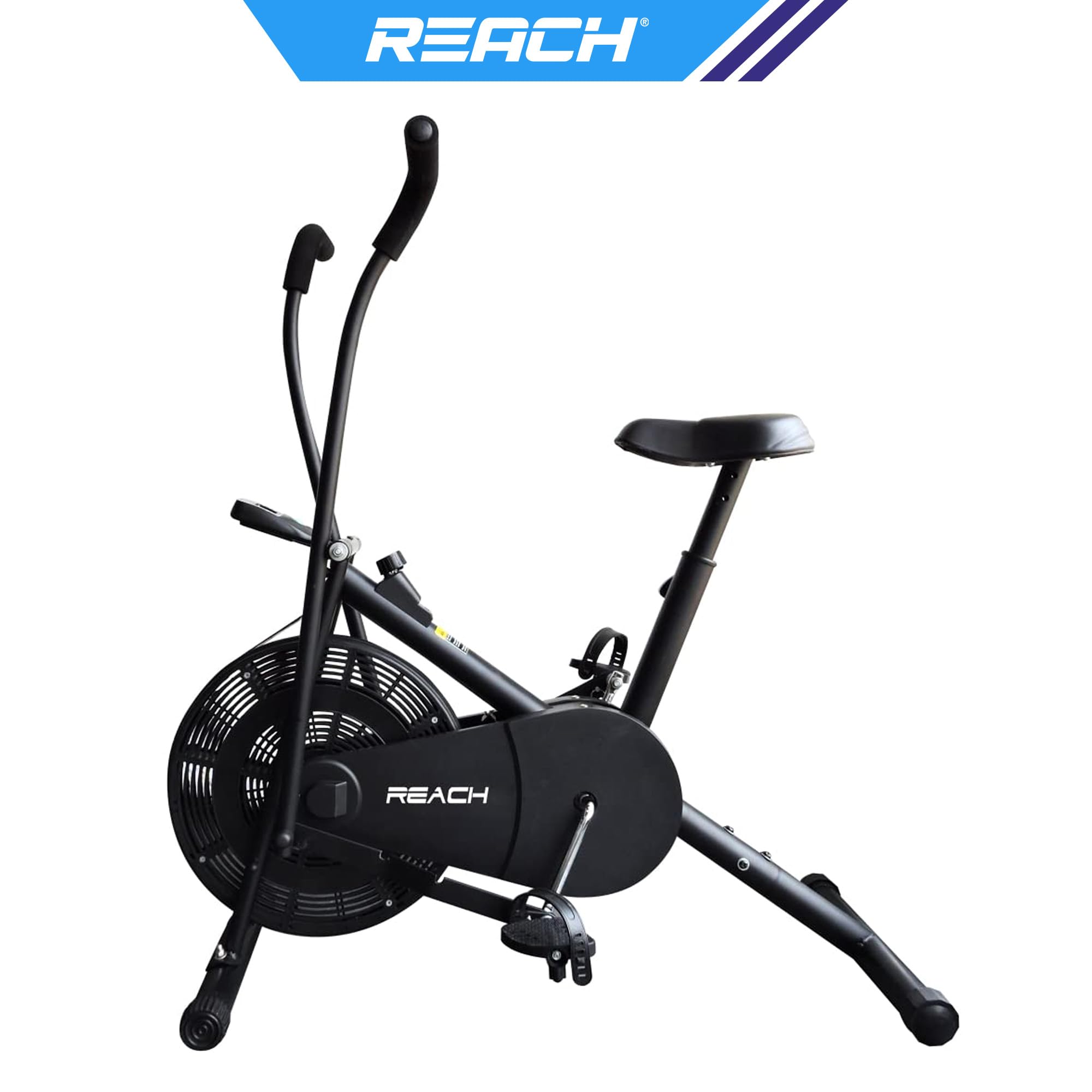 Reach AB-110 Air Bike – Moving/Stationary Handles, Adjustable Resistance & Cushioned Seat