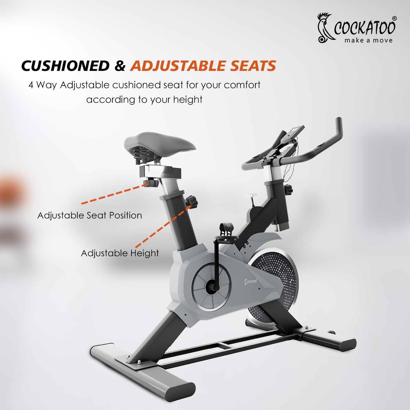 Cockatoo Ride-X Spin Bike – 4.5 kg Fully Enclosed Flywheel with Adjustable Resistance