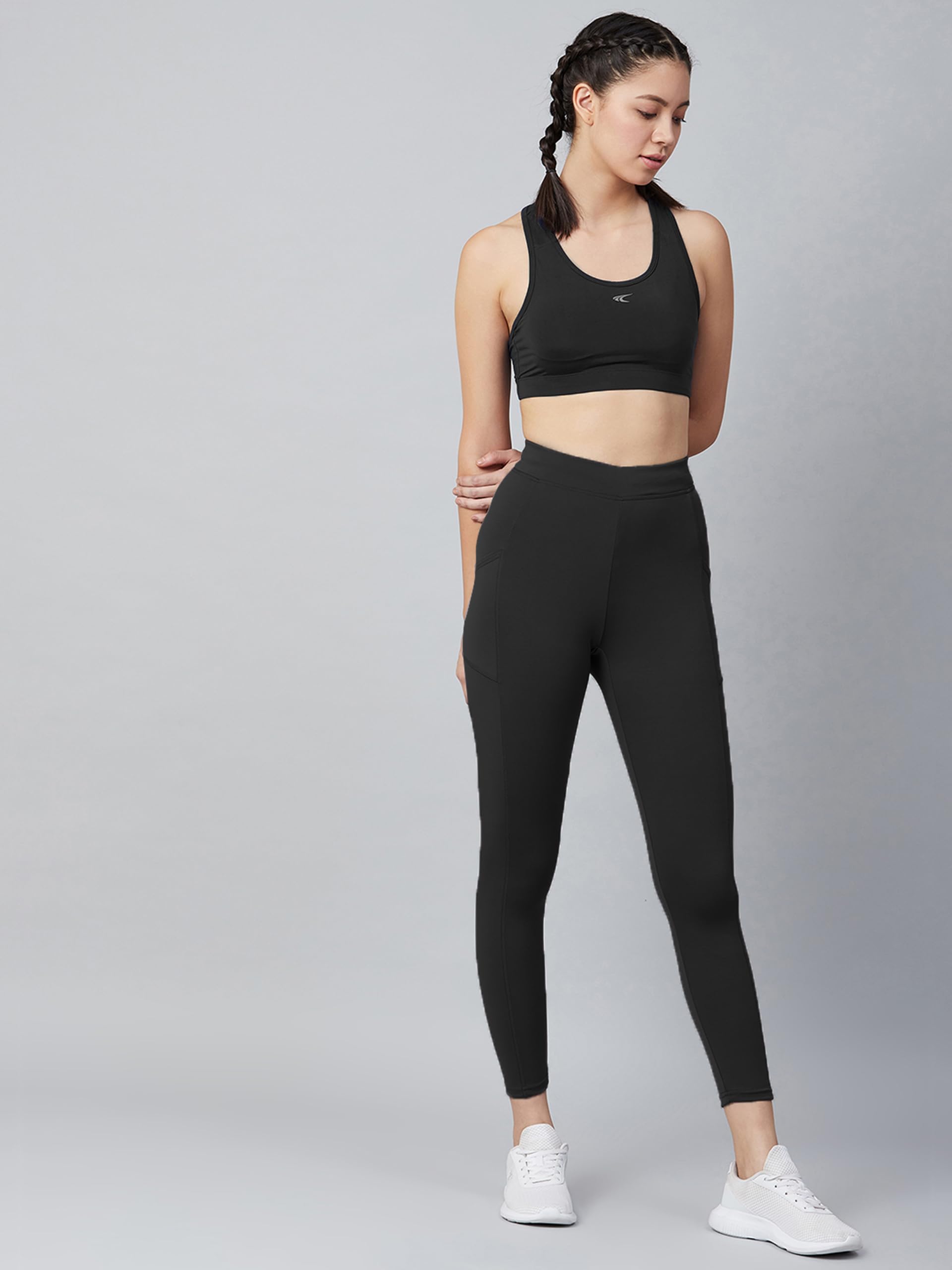 BLINKIN High-Waist Gym Leggings – Black with Mesh Side Panels & Phone Pockets