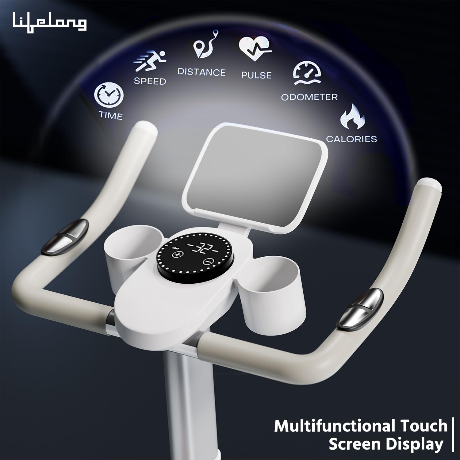 Lifelong Fit Pro Spin Bike – 8 kg Flywheel, Belt-Drive Quiet System, Heart‐Rate Sensor & Touch LED Display