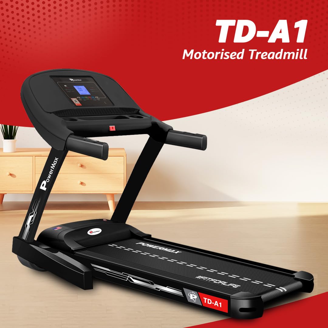 PowerMax Fitness TD-A1 Motorized Folding Treadmill – 6 HP Peak, 15-Level Auto-Incline, 14 km/h, Bluetooth & Speakers