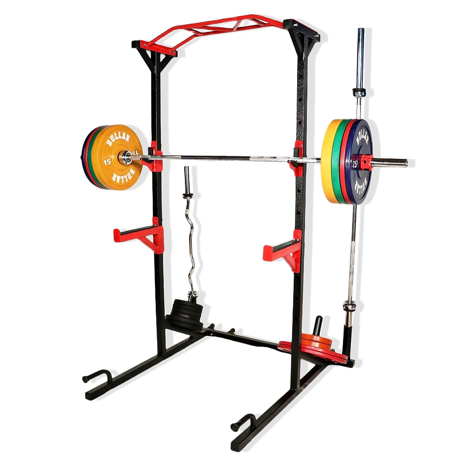 BULLAR Heavy-Duty Adjustable Power Squat Rack Pro – Triangle Base, Safety Lock, 500 lb Load Capacity