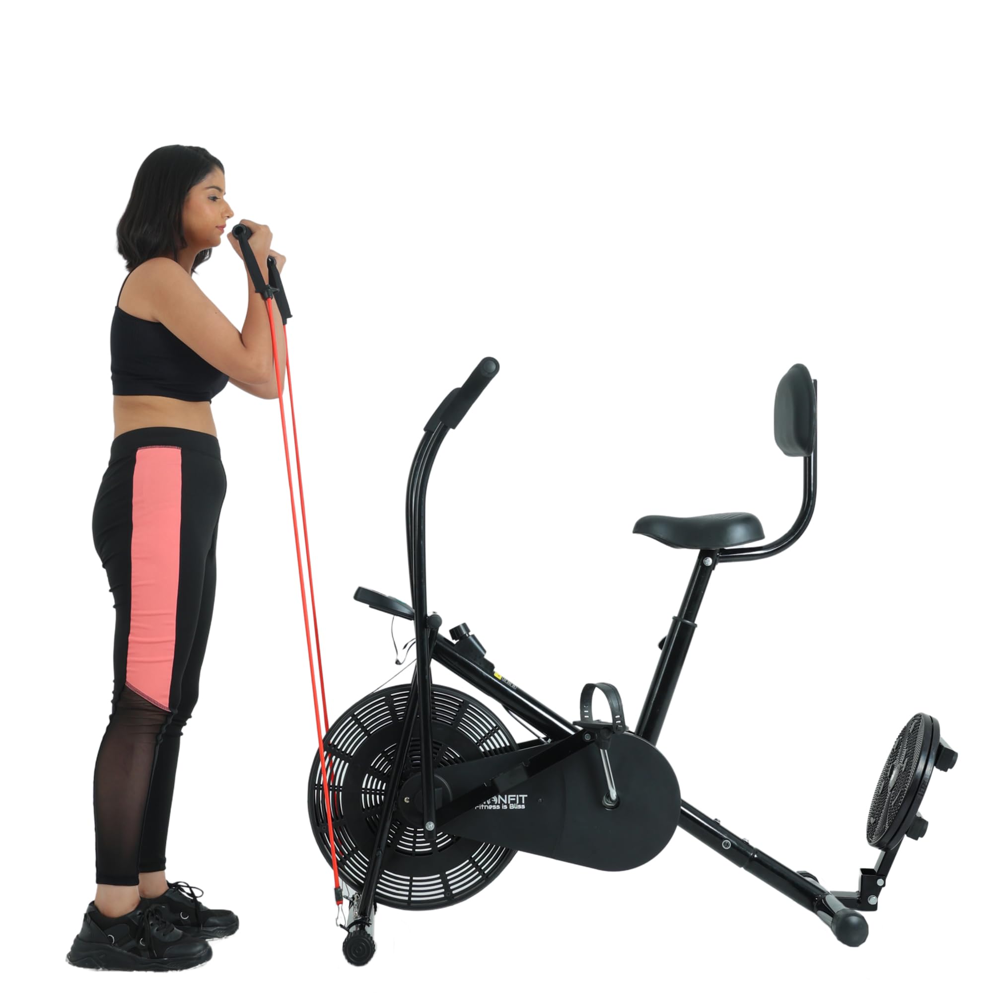 BIONFIT Patented Air Bike – Moving Handles, Attached Resistance Band & 120 kg Capacity