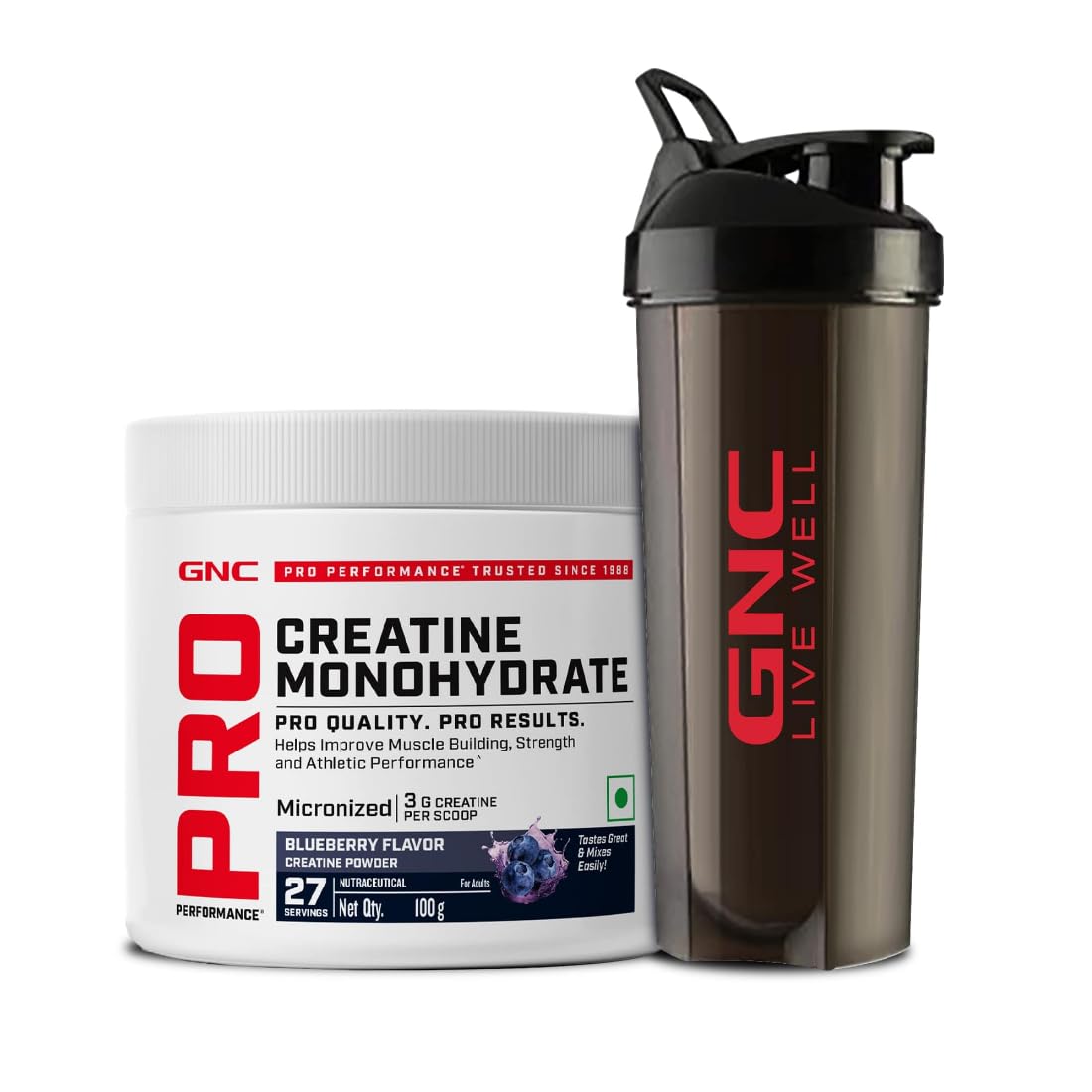GNC Pro Performance Creatine Monohydrate – Blueberry Flavour | 100 g (3 g per Scoop) Micronized Creatine to Boost Energy, Strength & Muscle Volume