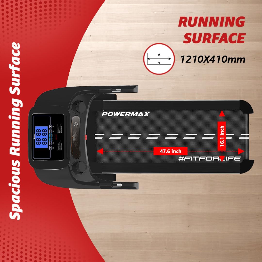 PowerMax Fitness TD-A1 Motorized Folding Treadmill – 6 HP Peak, 15-Level Auto-Incline, 14 km/h, Bluetooth & Speakers