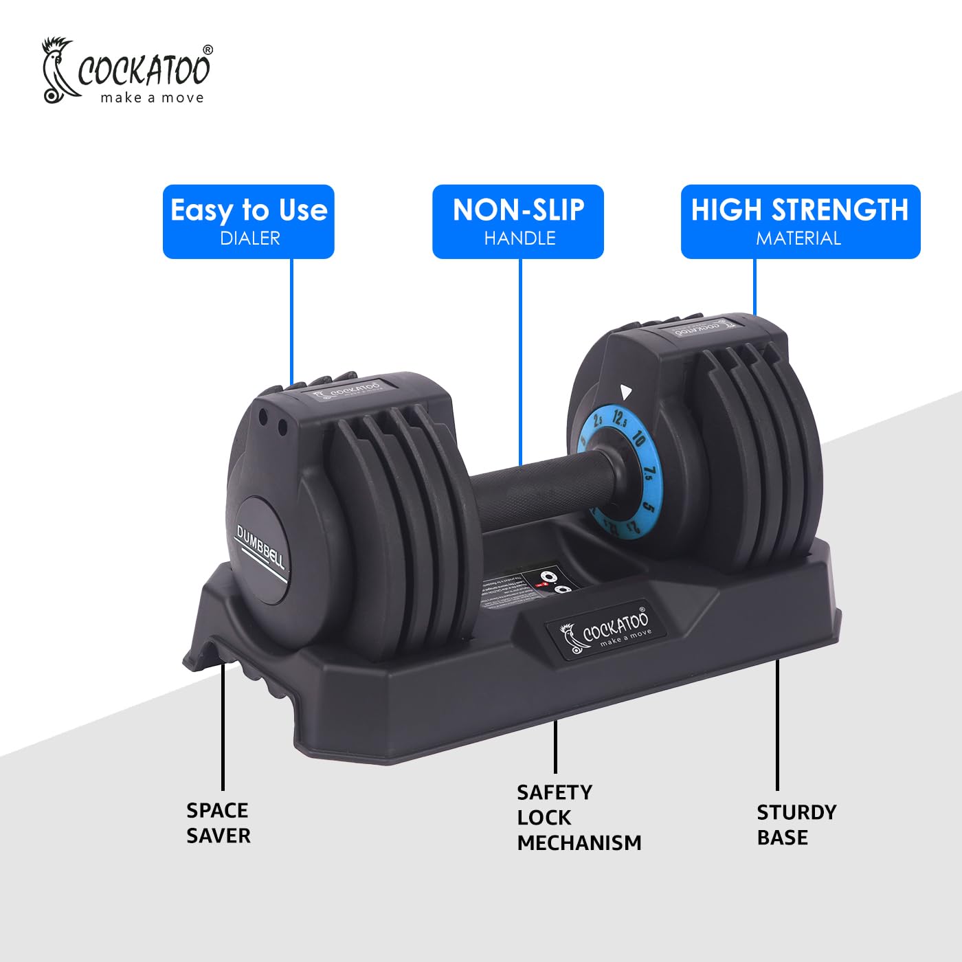 Cockatoo RDB01 Professional Adjustable Dumbbell – 2.5 kg to 12.5 kg Compact Strength Trainer