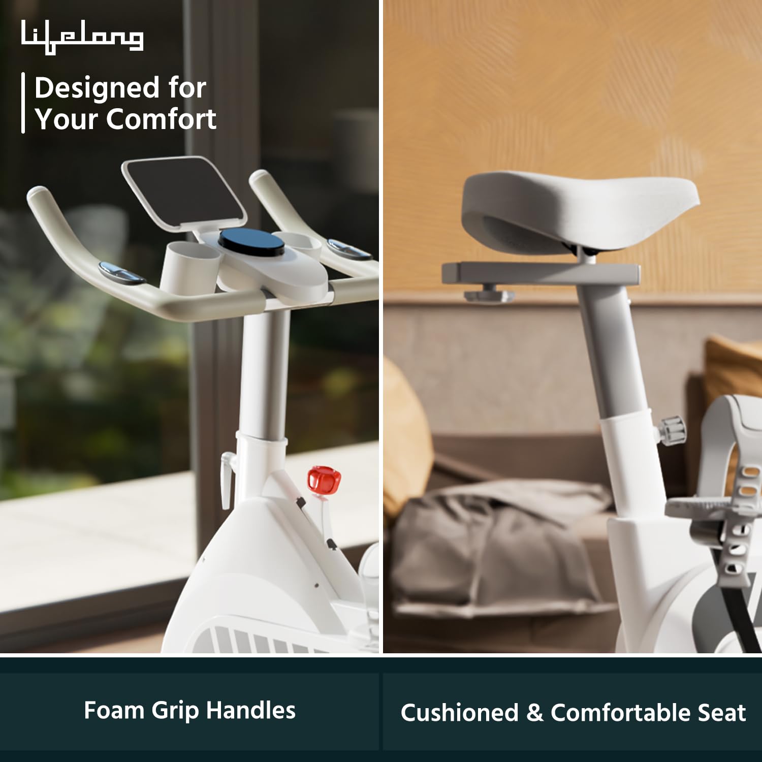 Lifelong Fit Pro Spin Bike – 8 kg Flywheel, Belt-Drive Quiet System, Heart‐Rate Sensor & Touch LED Display