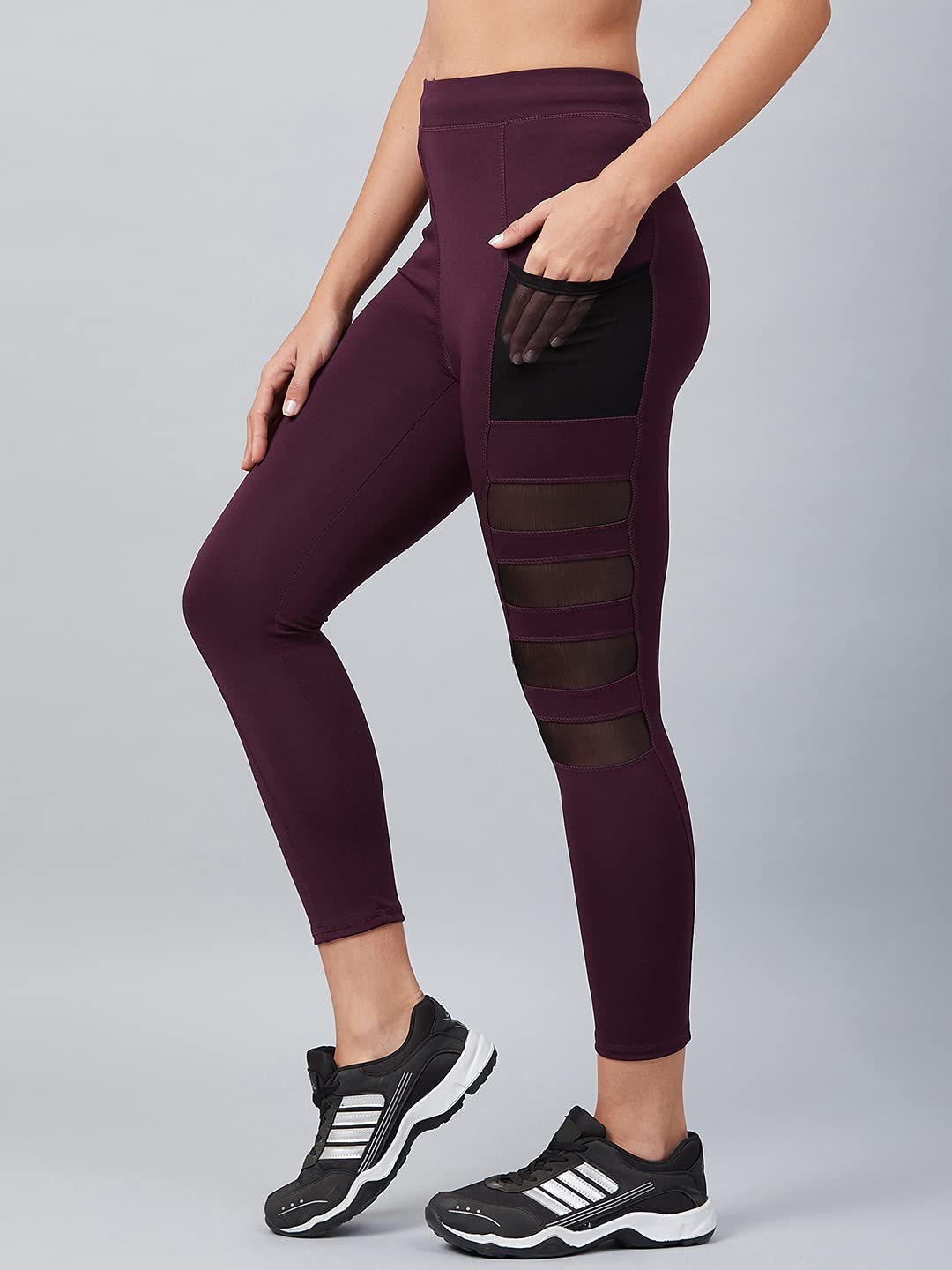 BLINKIN Women’s Stretchable Leggings with Side Pockets – Maroon, Size 32