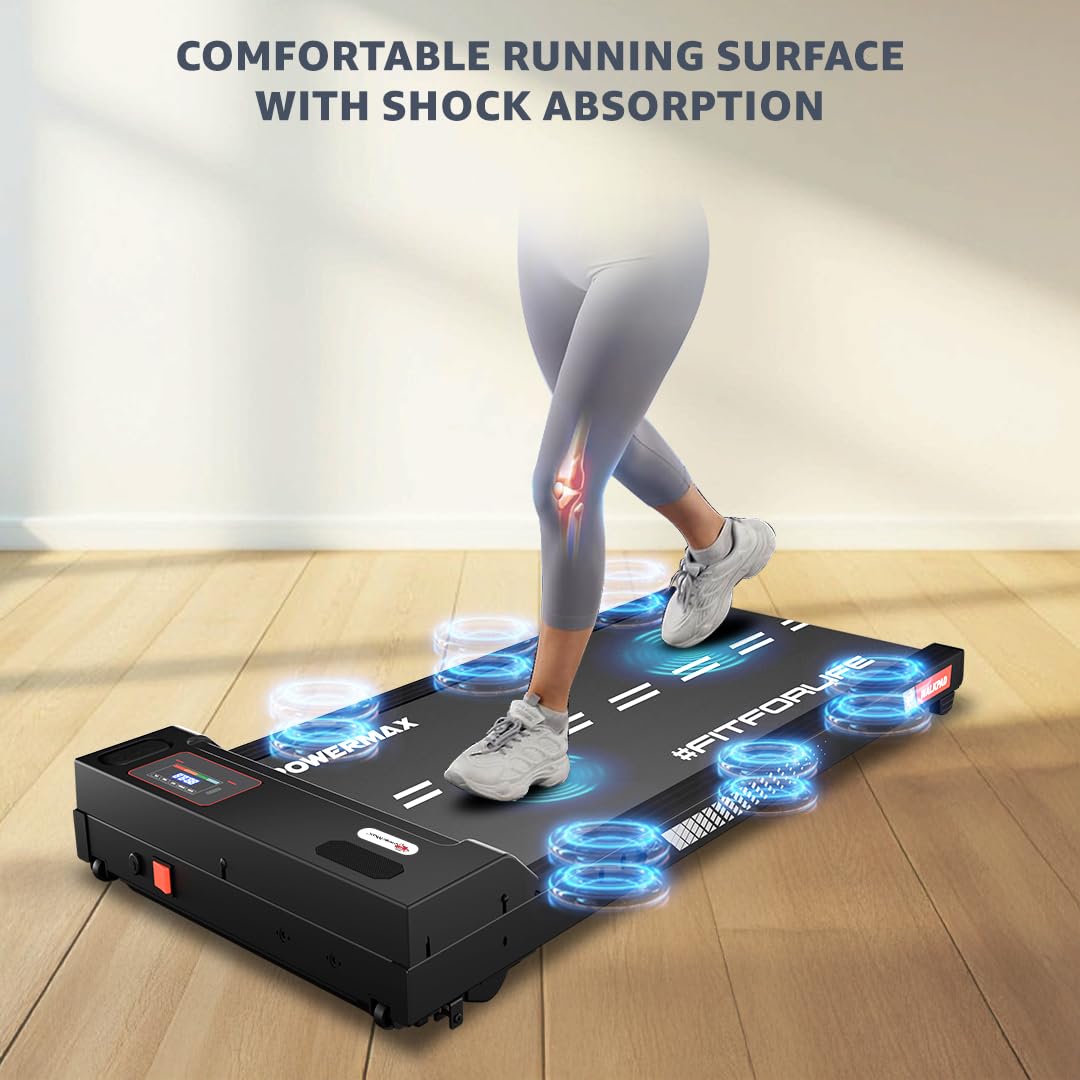 PowerMax Fitness WALKPAD Motorized Folding Treadmill – 3 HP Peak, 10 km/h, 1000×400 mm Deck, Remote & LED Display