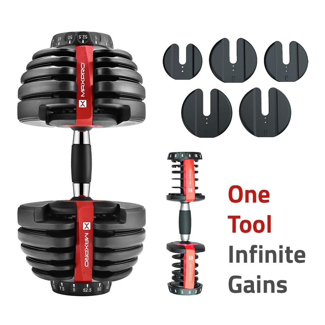 Maxpro MAXBELL Adjustable Dumbbells – 2.5 kg to 24 kg, 15 Weights in One, Secure Lock, Storage Tray