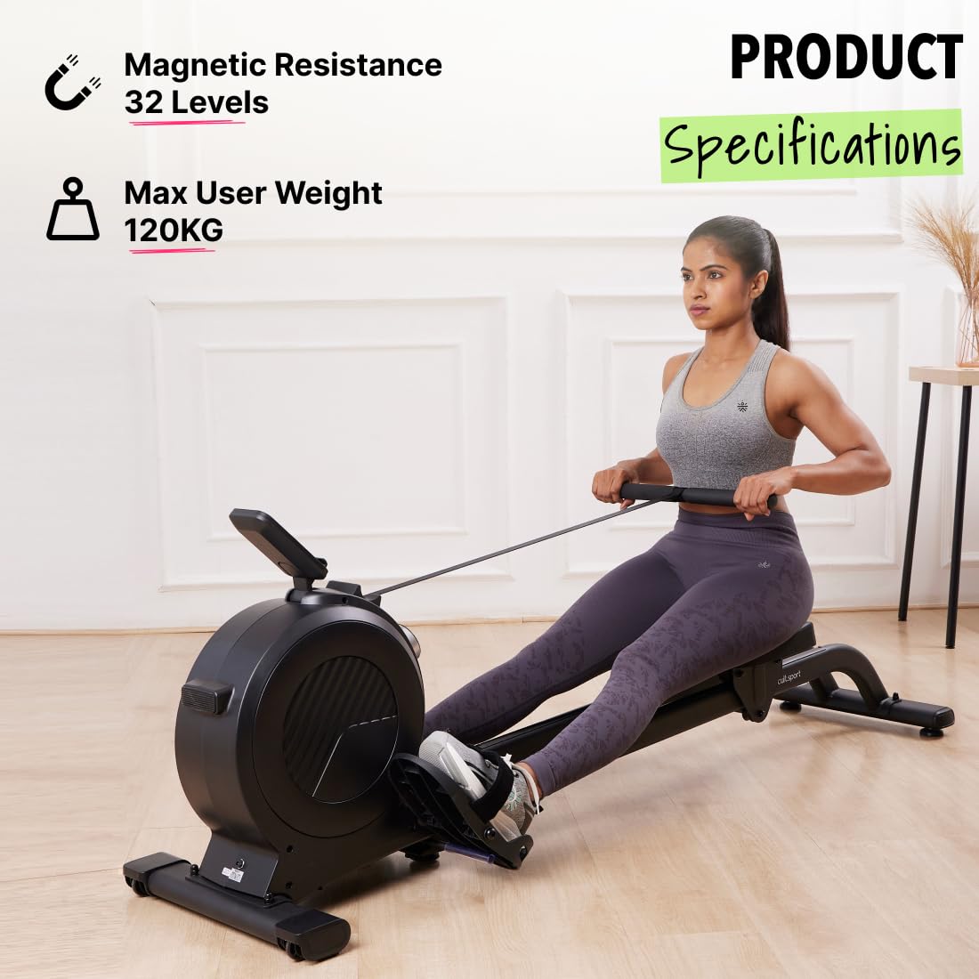 Cultsport SmartRow Basel Magnetic Rower – 32 Resistance Levels, 3 kg Flywheel, 120 kg Capacity