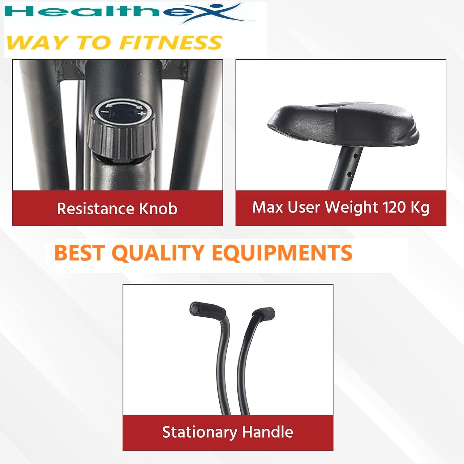 Healthex Air Bike 1001BT – Adjustable Cushioned Seat & Steel Frame with LCD Tracker