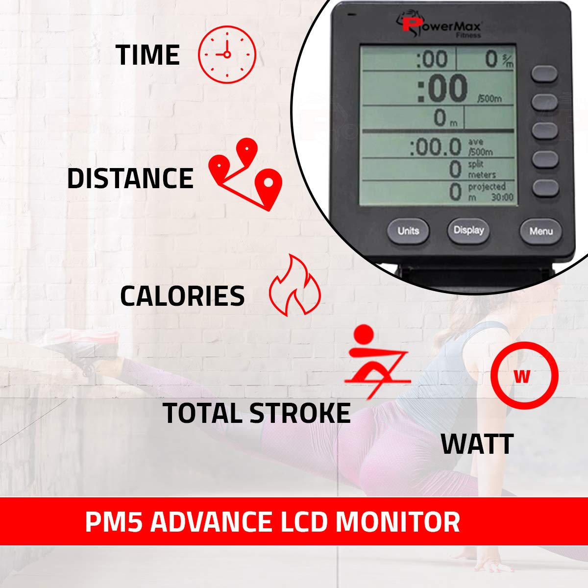PowerMax RAC-2500 Air Rower – 10-Level Air Resistance, 160 kg Capacity, Commercial LCD Monitor