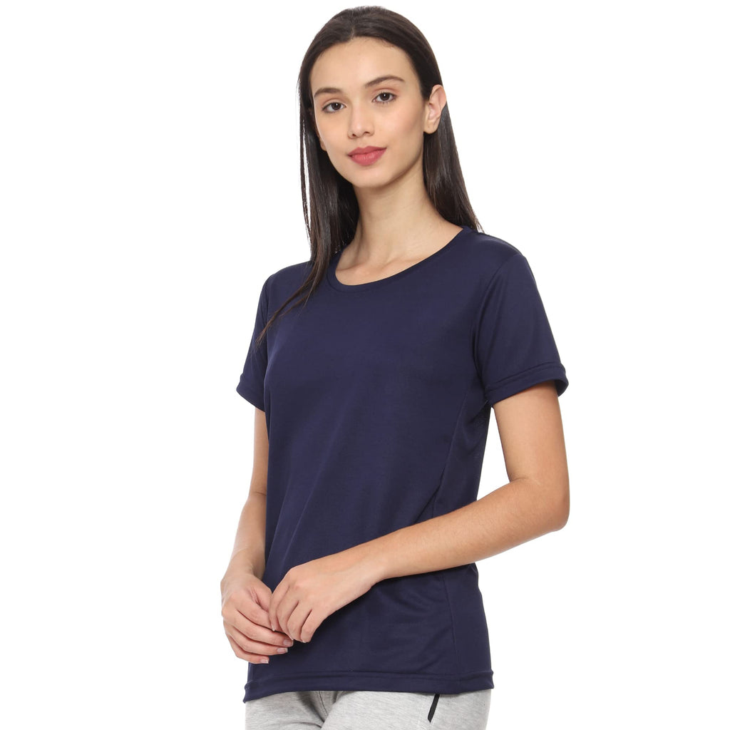 Urban Komfort Women's Navy Blue Split-Back Workout T-Shirt – Size 2XL