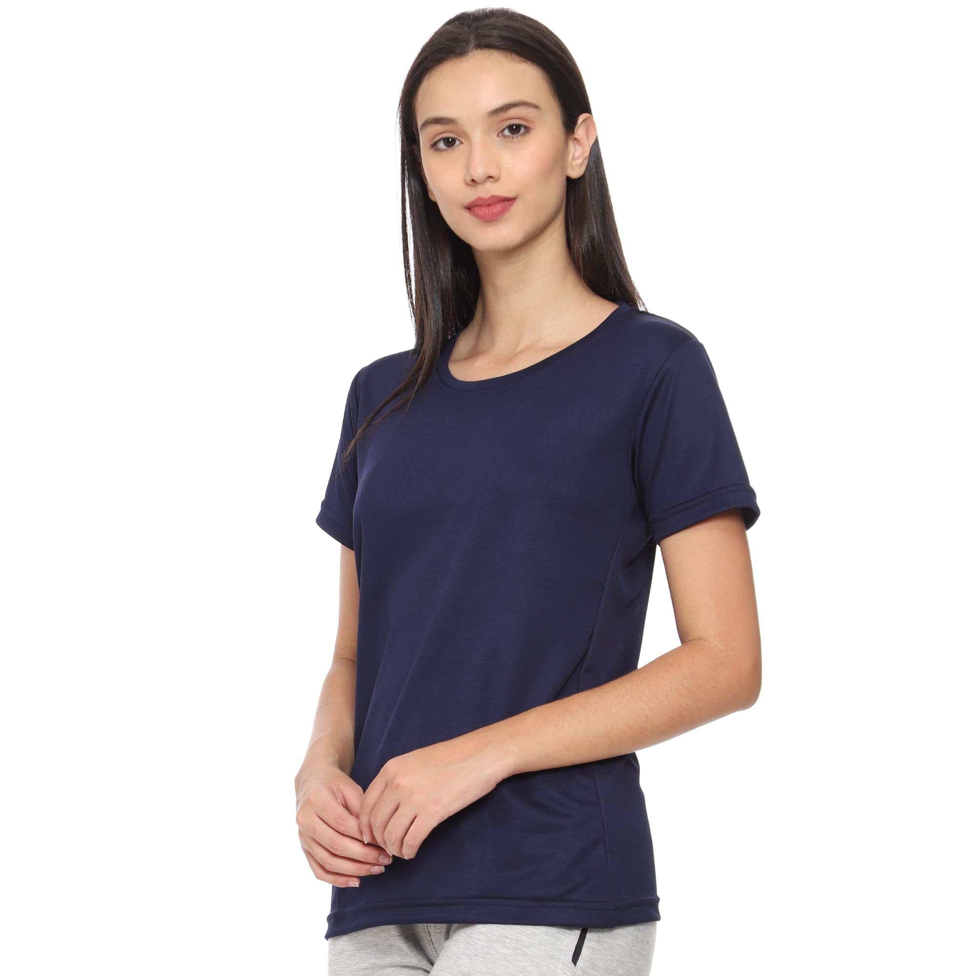 Urban Komfort Women's Navy Blue Split-Back Workout T-Shirt – Size 2XL