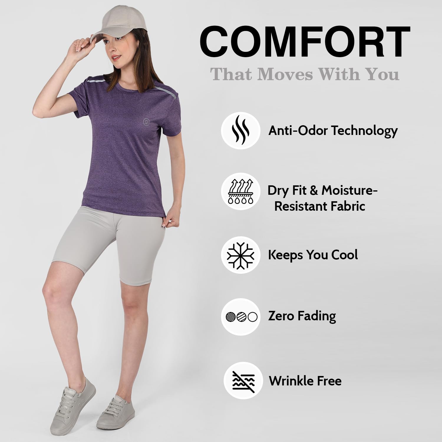 Chkokko Women's Selfpurple Active Sportswear Quick Dry Gym T-Shirt – Half Sleeve, Regular Fit