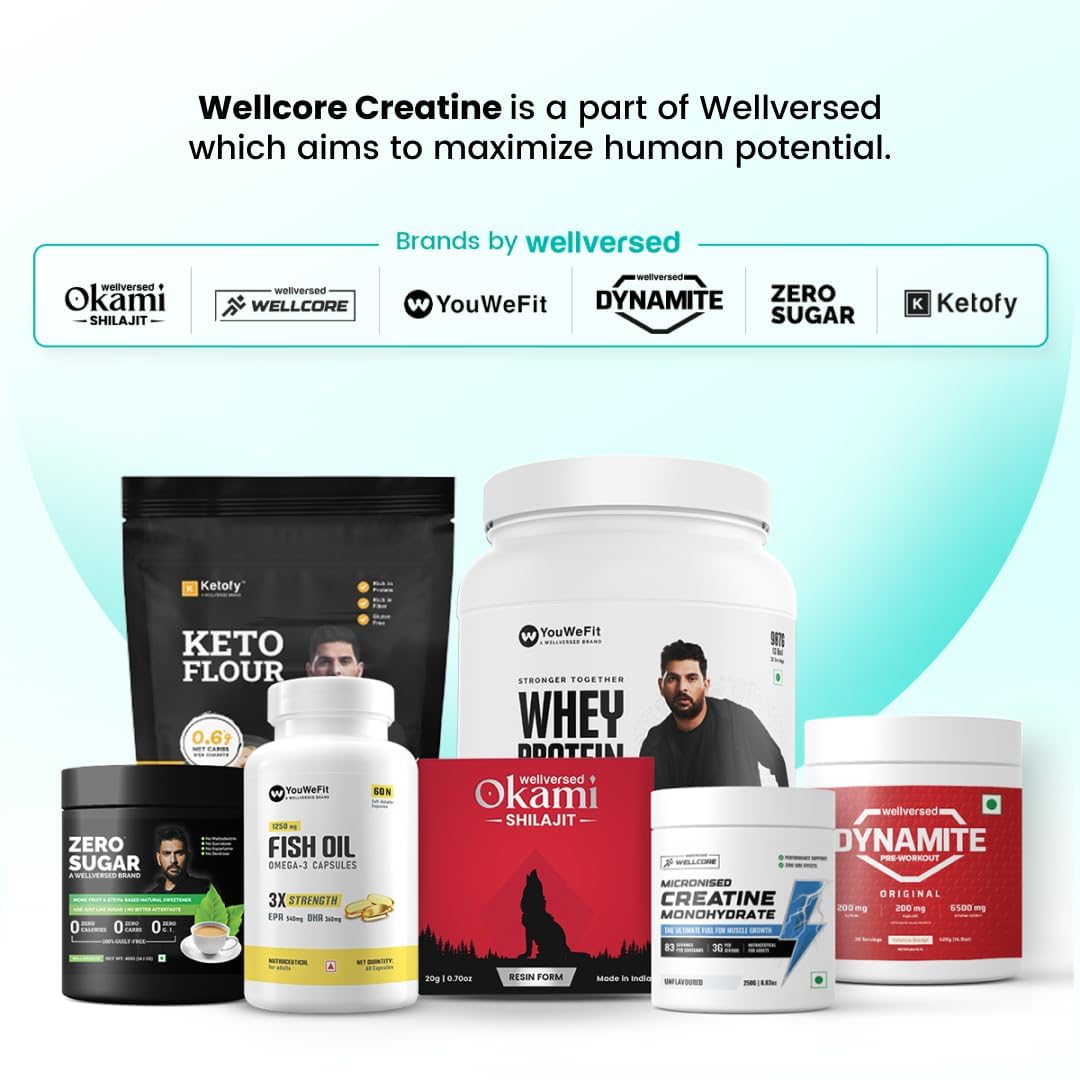 Wellcore Micronised Creatine Monohydrate – 100 g Unflavoured, 33 Servings | Pure, Lab-Tested Strength & Recovery Booster