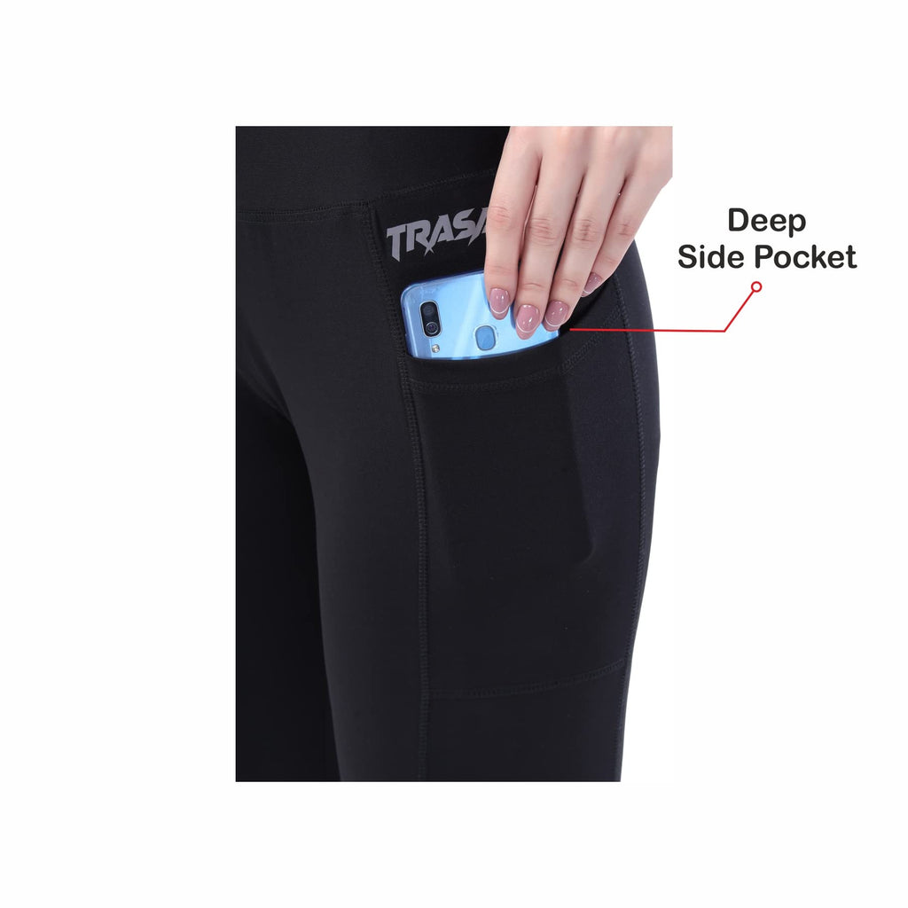 TRASA High-Waist Tummy-Control Yoga Leggings – 3 Pockets, 4-Way Stretch