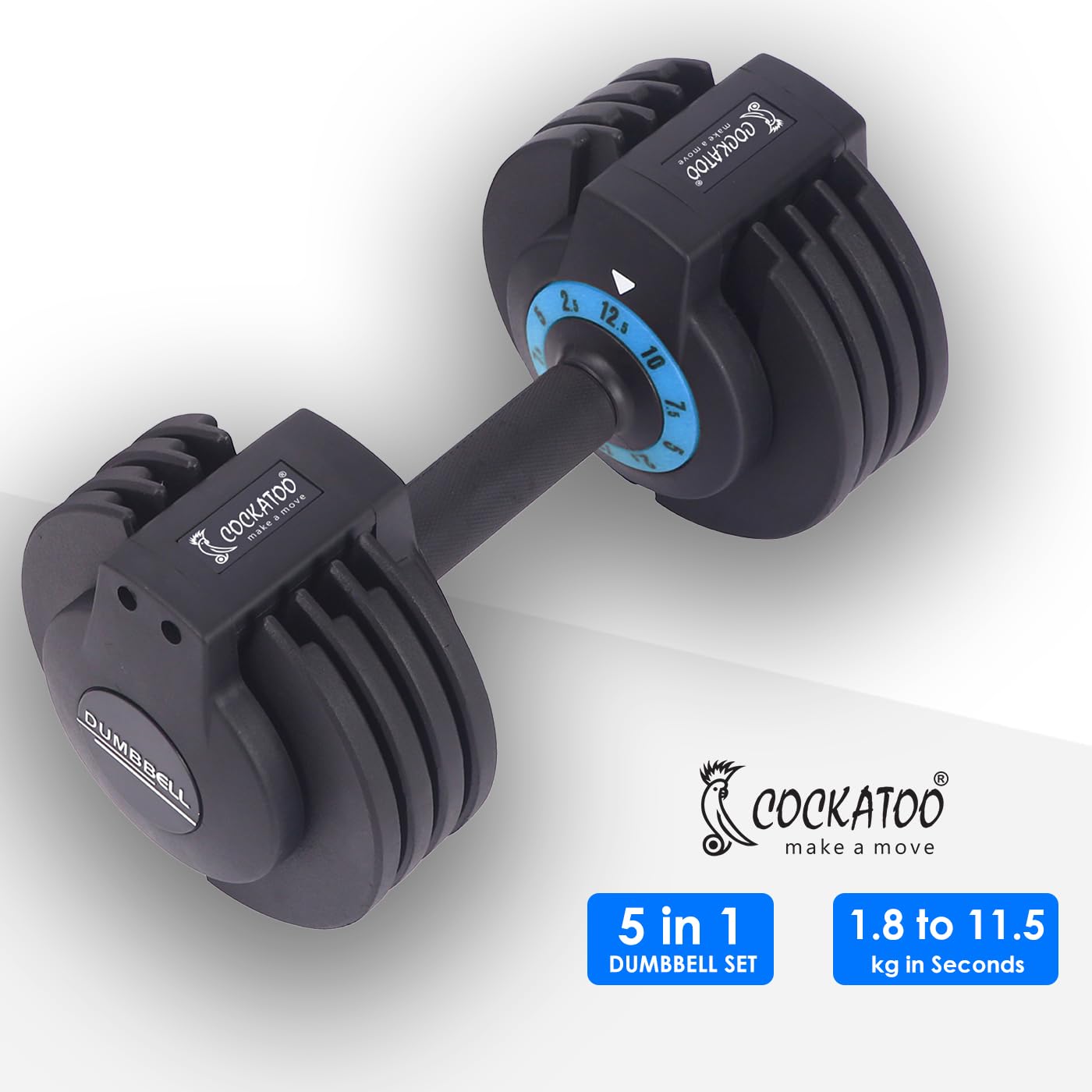 Cockatoo RDB01 Professional Adjustable Dumbbell – 2.5 kg to 12.5 kg Compact Strength Trainer