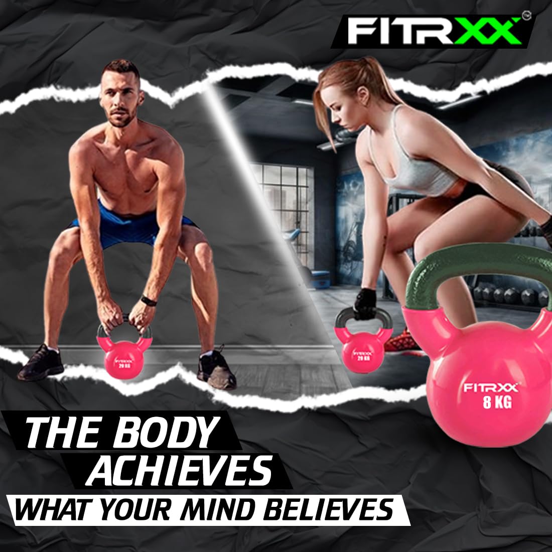 FITRXX Coated Solid Kettlebell – 8 Kilograms, Pink – Durable Weight for Strength Training