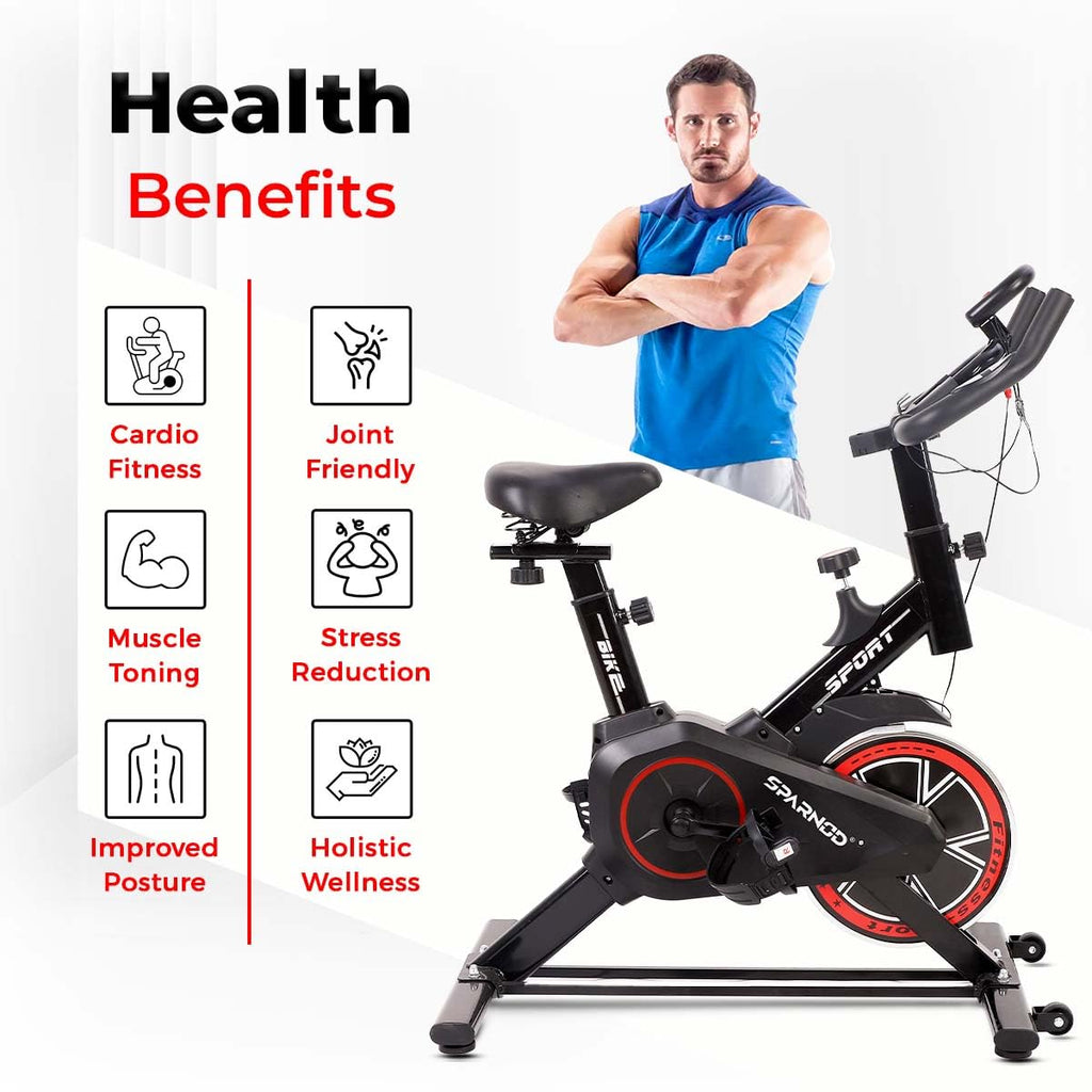 Sparnod Fitness SSB-08 Spin Bike – 8 kg Flywheel, Silent Belt Drive, LED Console