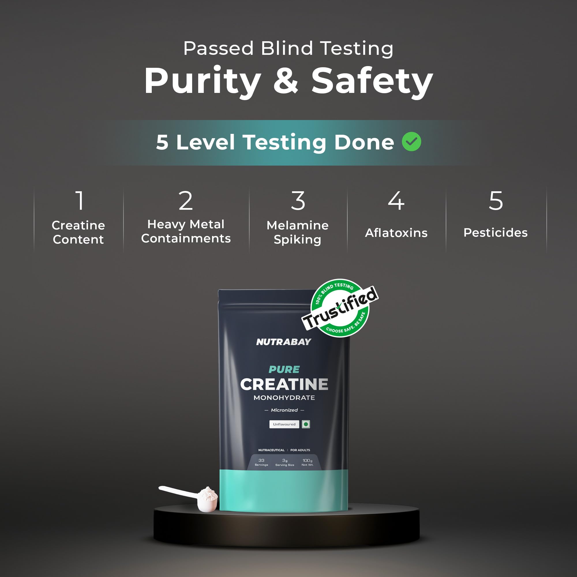 Nutrabay Pure Micronised Creatine Monohydrate – 100% Pure Unflavoured Strength & Performance Booster (3 g per Serving)