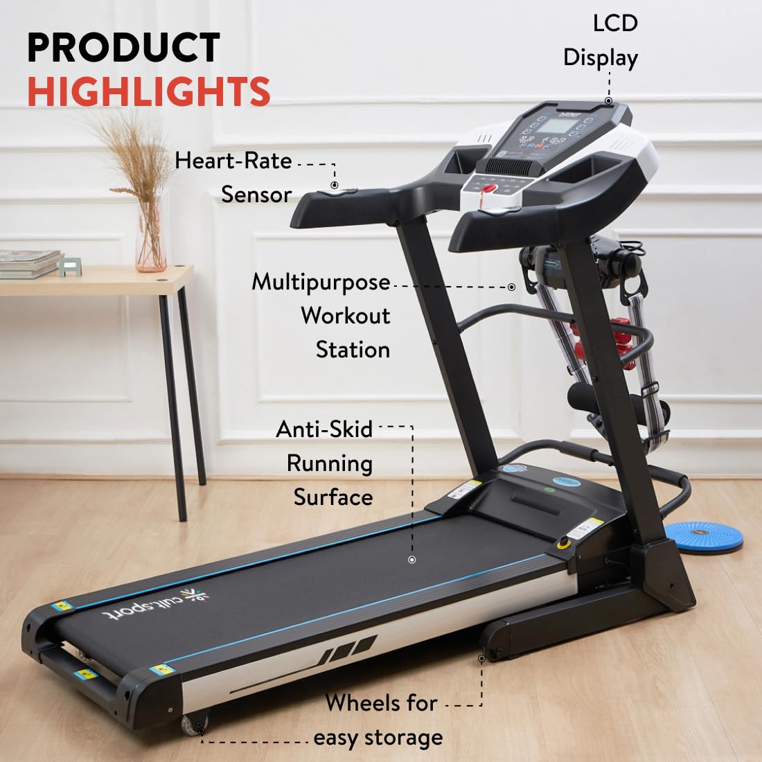 Fitkit by Cult FT200M Motorized Folding Treadmill – 4.5 HP Peak, Auto-Incline, 12 Presets & Massager