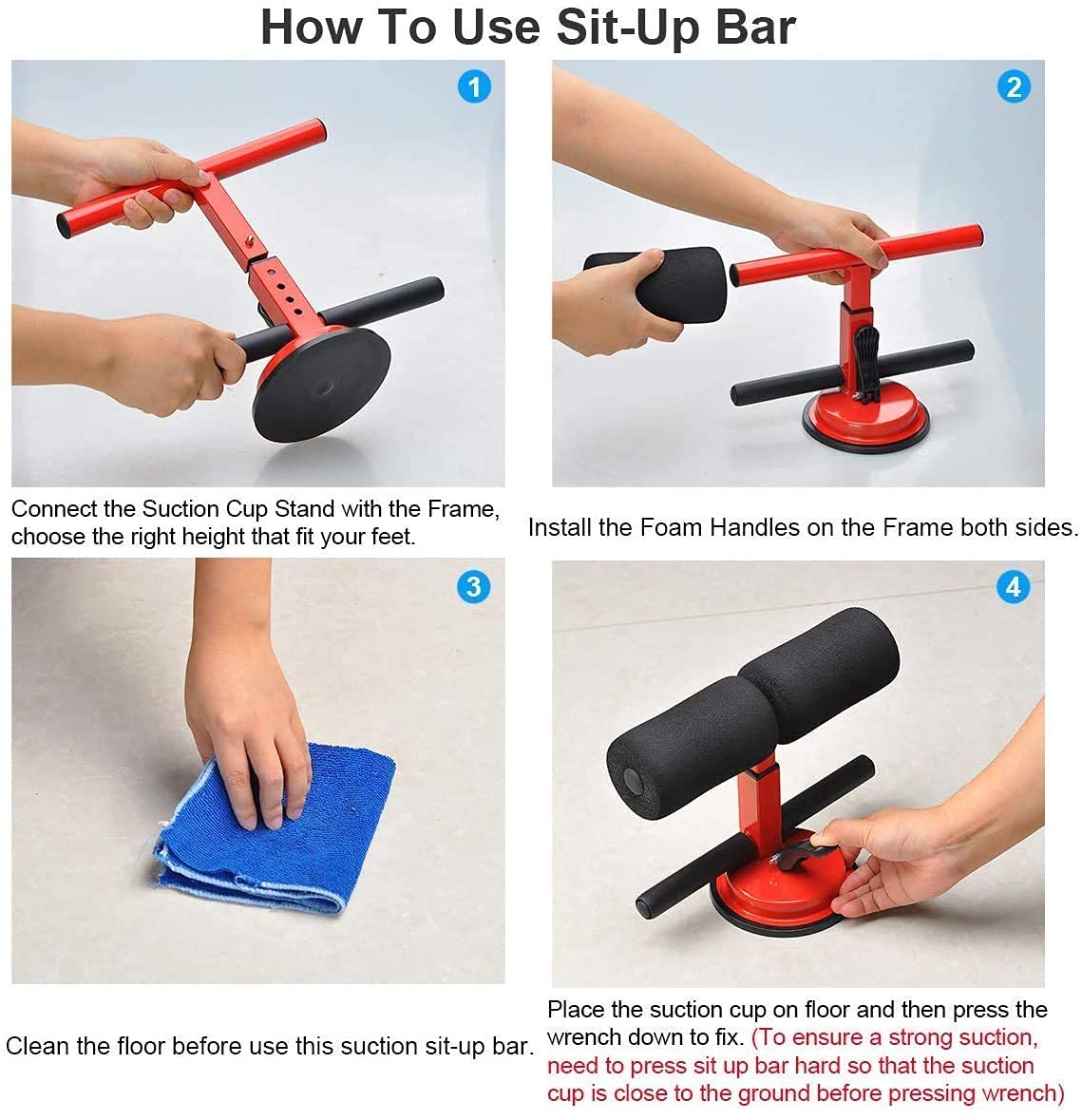 Silencio Sit-Up Bar & Push-Ups Assistant Device – Adjustable Abdominal Trainer (Max 200 kg)