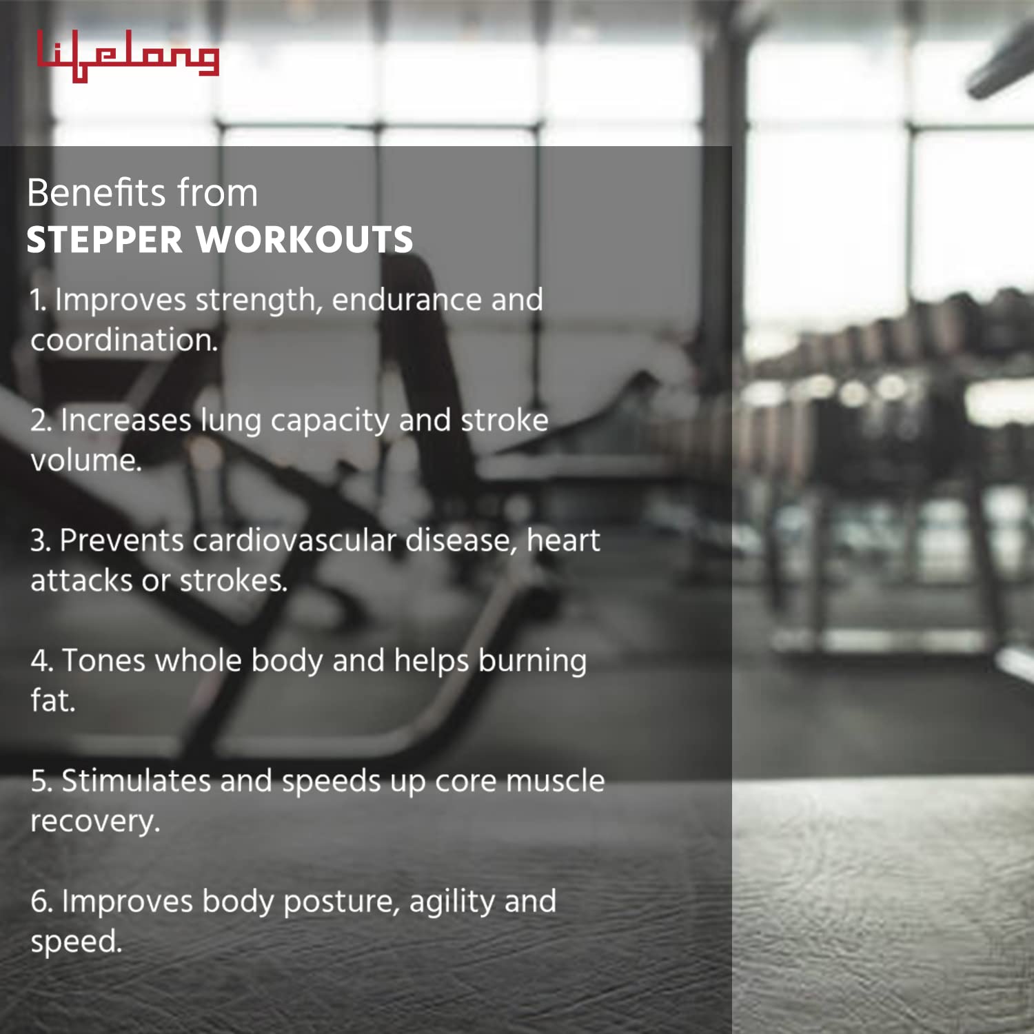 Lifelong Polypropylene Adjustable Aerobic Stepper – 3-Height Fitness Platform (Up to 200 kg)