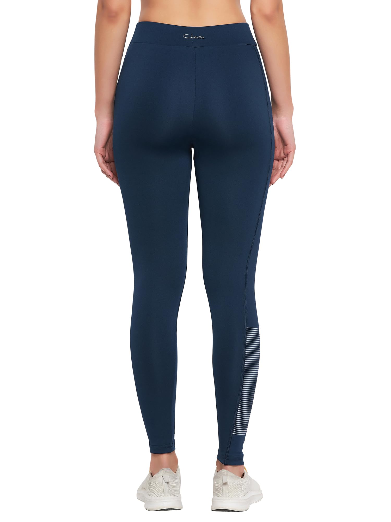 Clovia Blue Mid-Rise Polyester Track Leggings – Ankle Length (Model AB0049P03, L)
