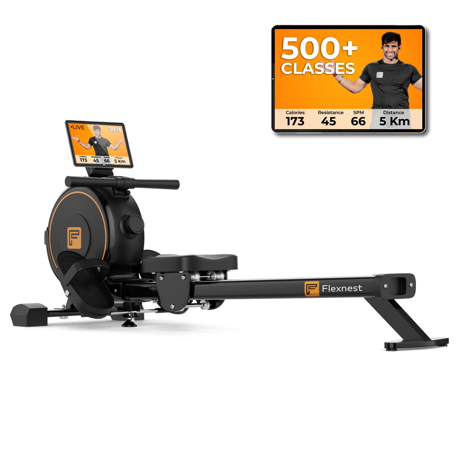 Flexnest Flexrower Smart Rower – Bluetooth Magnetic Rower, Wooden Finish, Trainer-Led Workouts