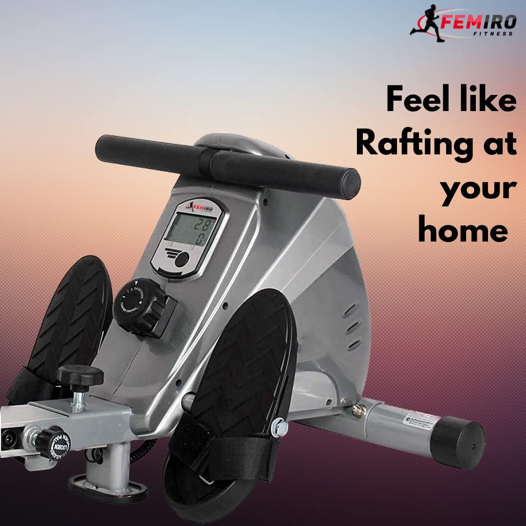 Femiro Fitness RM-300 Magnetic Rower – 7 kg Flywheel, 10 Resistance Levels, Foldable with LCD Display
